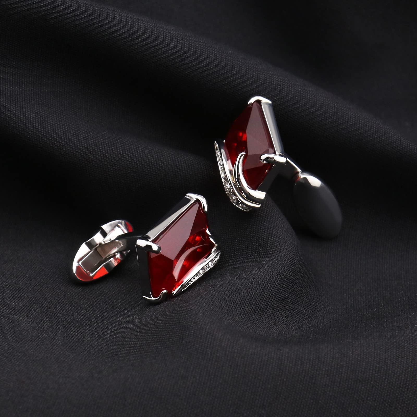 Elegant Red Crystal Cufflinks for Men - Classic Fashion Cuff Links for Dress Shirts - Perfect Gift for Father, Groom & Business Professionals - Ideal for Weddings, Formal Events & Office Wear