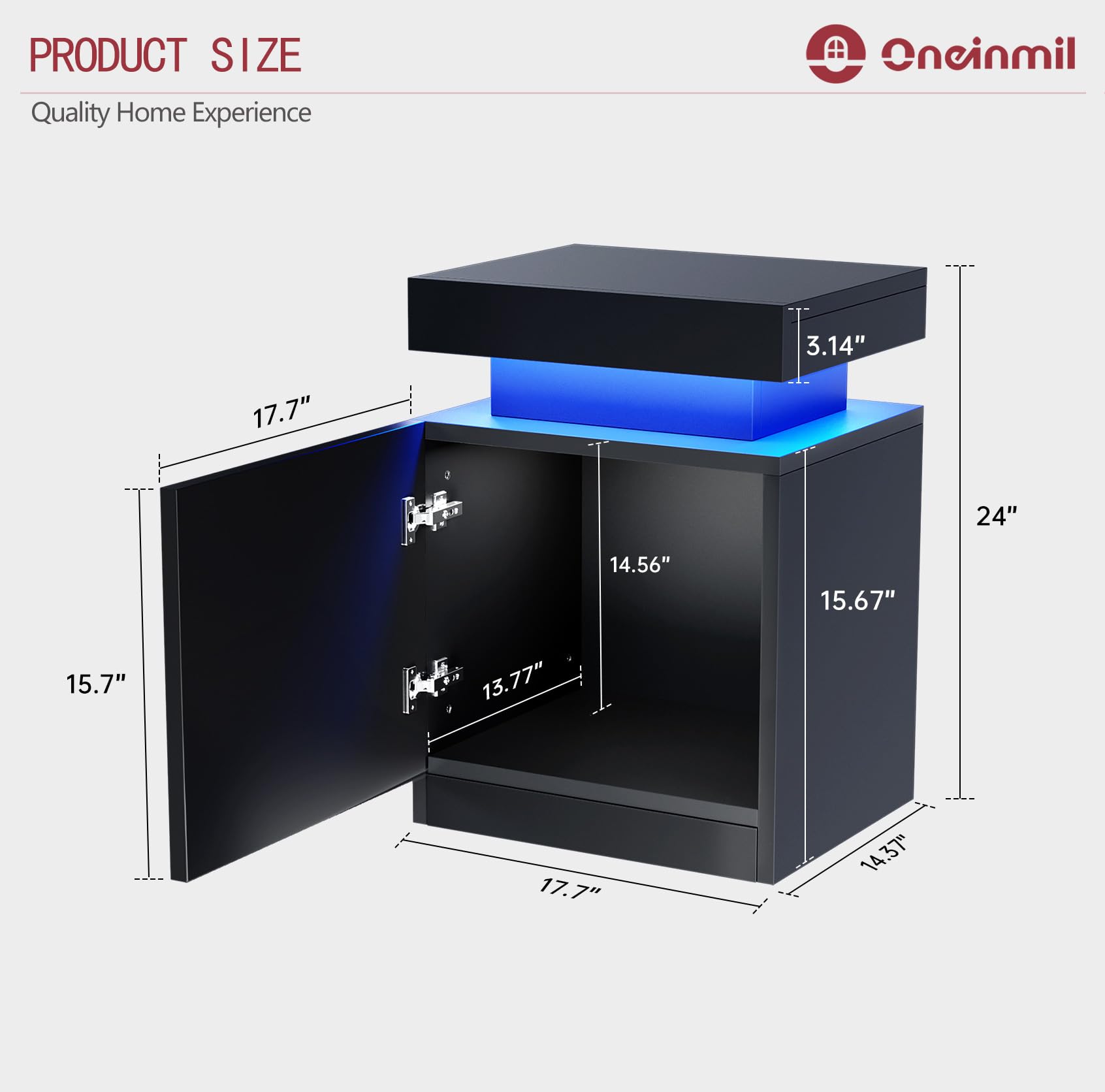 Oneinmil Nightstand Set of 2 - Modern LED Bedside Tables with Storage Cabinet & Touch Lights - Black End Tables for Bedroom, Living Room & Office (Perfect for Reading, Charging Devices & Bedroom Decor)