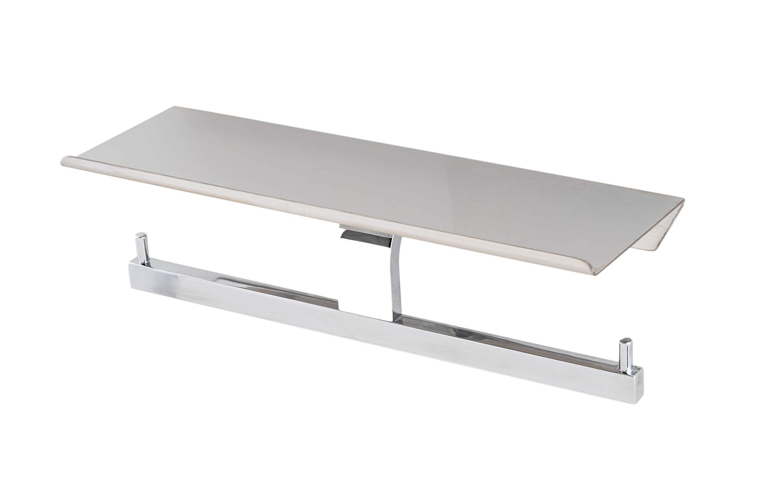 Polished Chrome Toilet Paper Holder with Shelf - Dual Roller Bathroom Organizer, Wall Mounted Phone Holder & Tissue Storage - SUS304 Stainless Steel - Perfect for Small Bathrooms & Powder Rooms