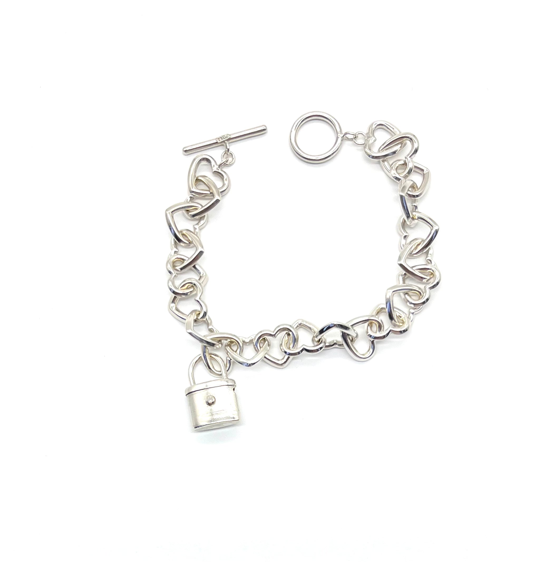 14K White Gold Heart Link Toggle Bracelet with Secure Lock - Elegant Jewelry Gift for Women, Perfect for Valentine's Day, Anniversary & Special Occasions