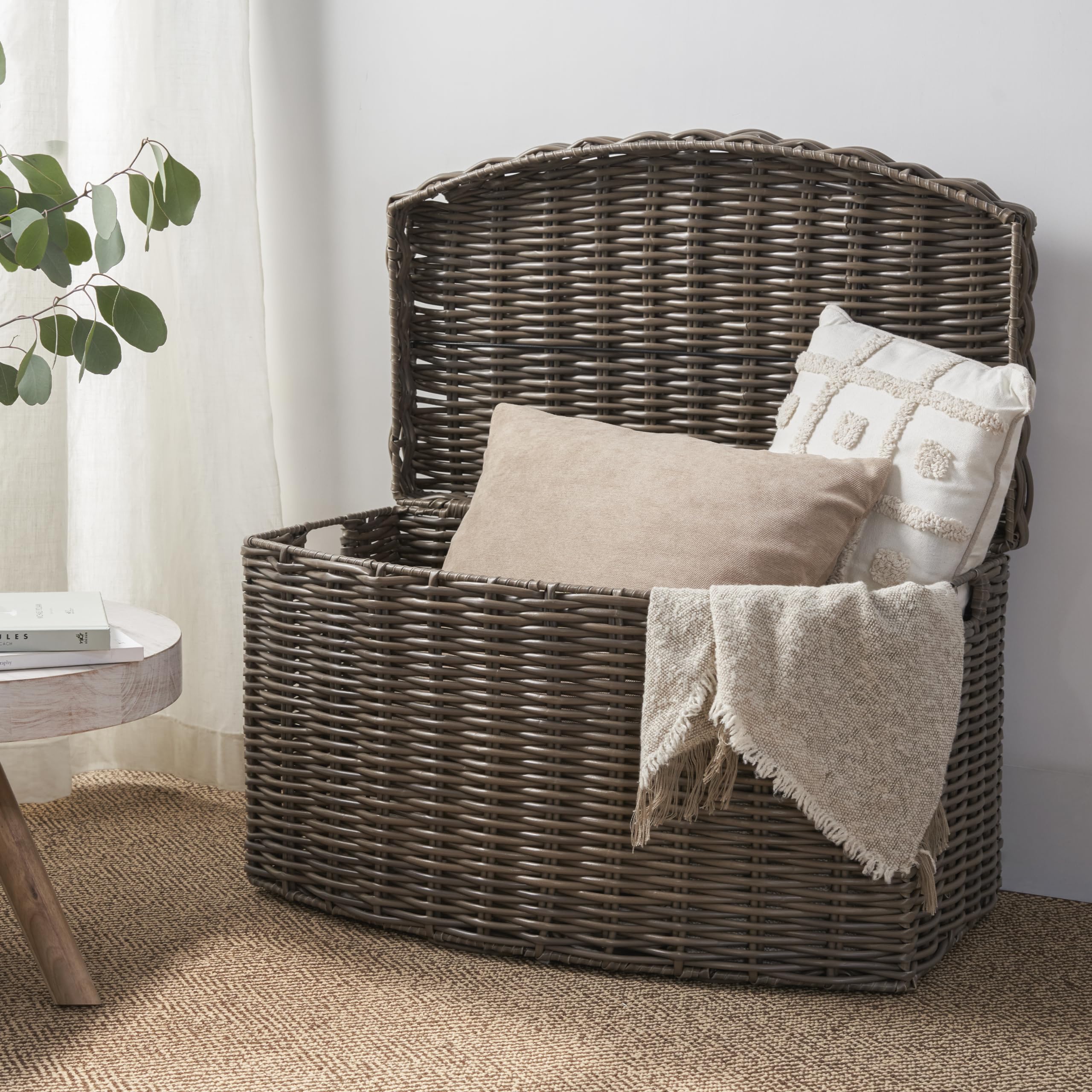 Joseph Rectangular Woven Wicker Storage Trunk with Handles - Chocolate Brown 24