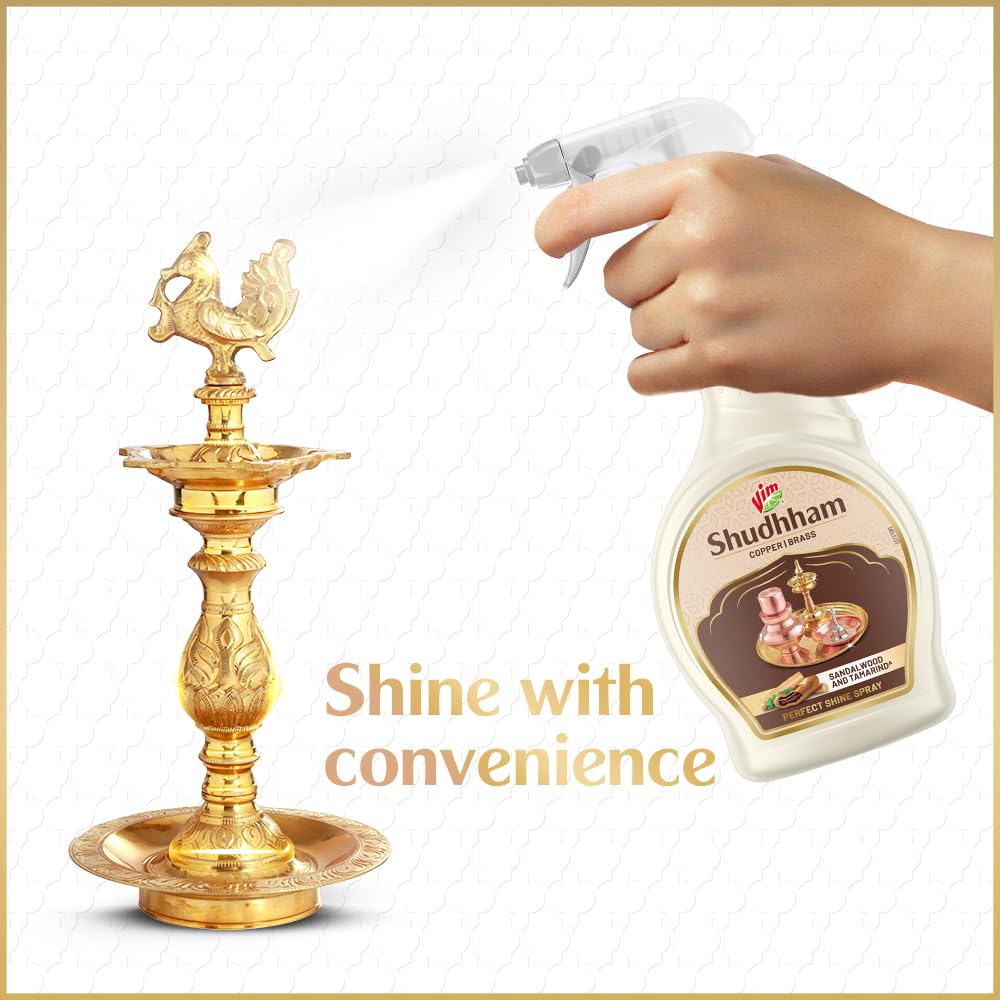 Vim Shudhham Copper & Brass Cleaning Spray - 450ml | Fast & Effective Metal Polish for Kitchenware, Jewelry & Antiques | Safe & Non-Toxic