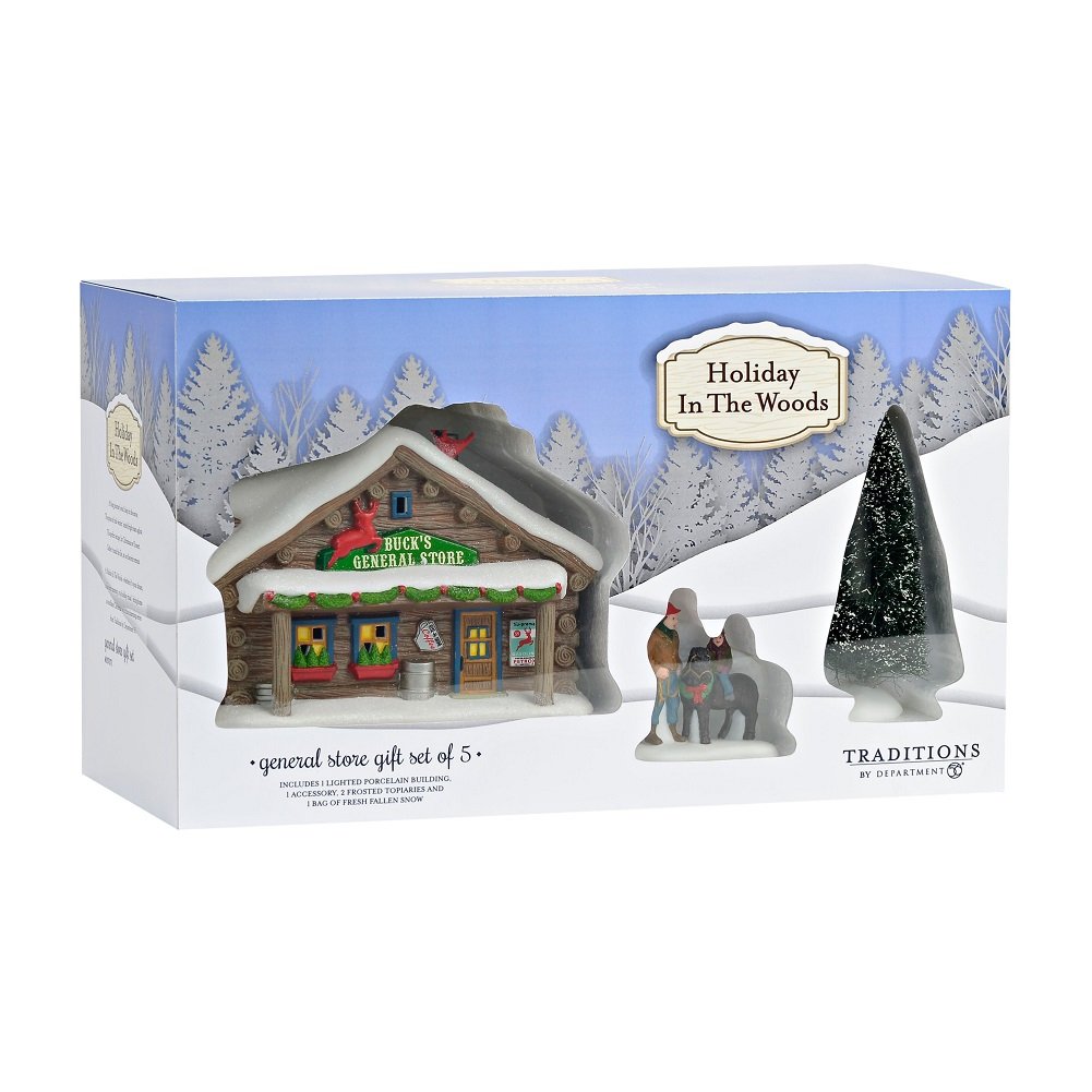 Department 56 by Enesco Holiday In The Woods General Store Christmas Village Gift Set - Perfect for Holiday Decorations, Collectible Display & Winter Wonderland Scenes