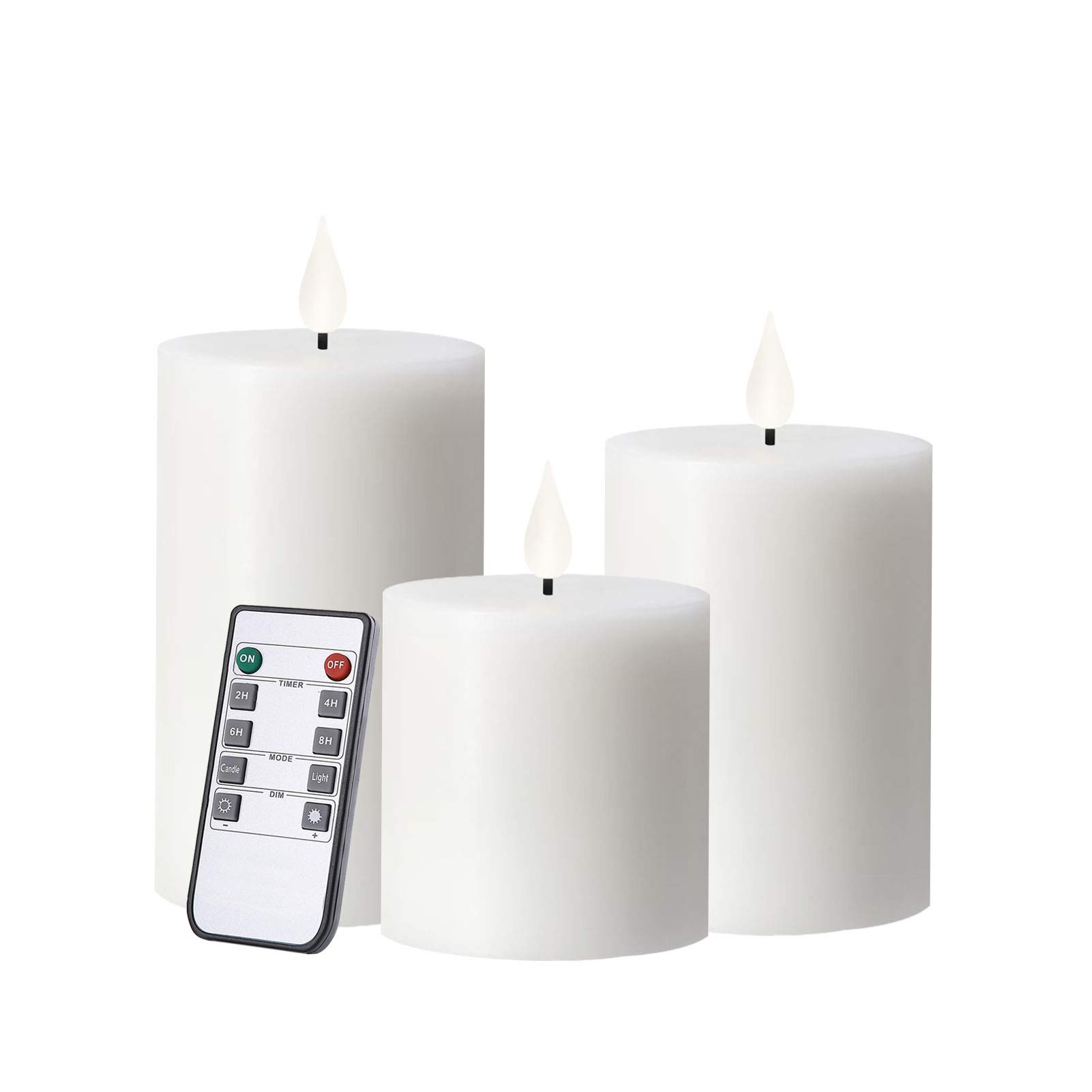 QIKADSEN 3-Pack Timer Electric Candles - Realistic White Flickering Flameless LED Candles (3x4/5/6 inch) for Modern Home Decor, Wedding Centerpieces & Holiday Table Settings