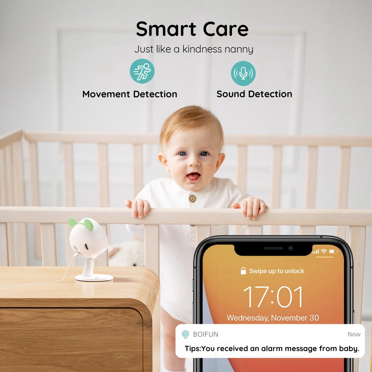 BOIFUN 1080P HD WiFi Baby Monitor with Split Screen, 2 Cameras & Smartphone App - AI Motion/Sound Detection, 4.3