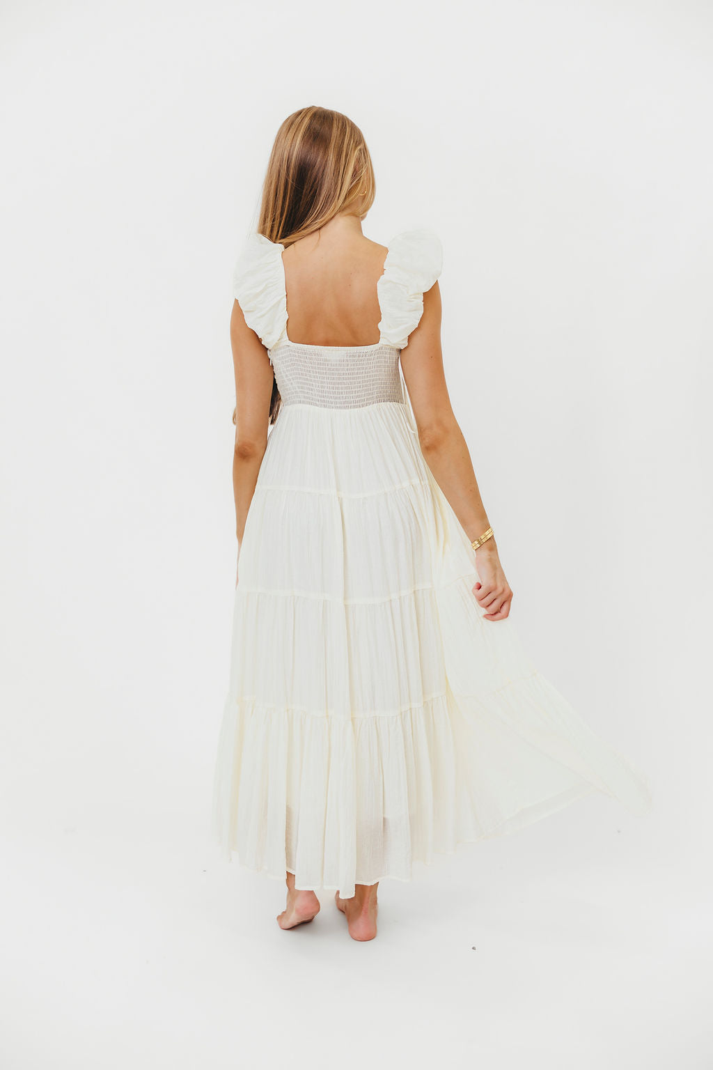 Katy Pleated Bodice Midi Dress in Cream | Bump Friendly Maternity Dress | Perfect for Baby Showers, Weddings & Special Occasions