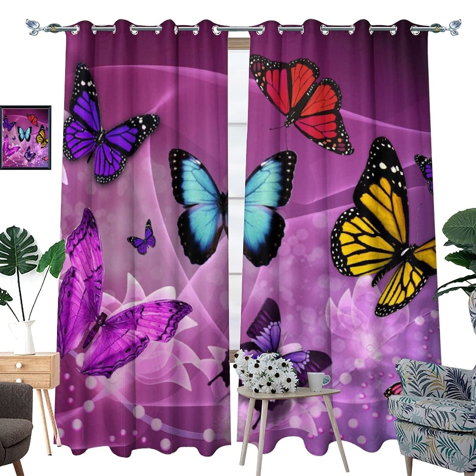 Fantasy Butterfly Blackout Curtains for Kids Bedroom - Set of 2 Panels, 42.5