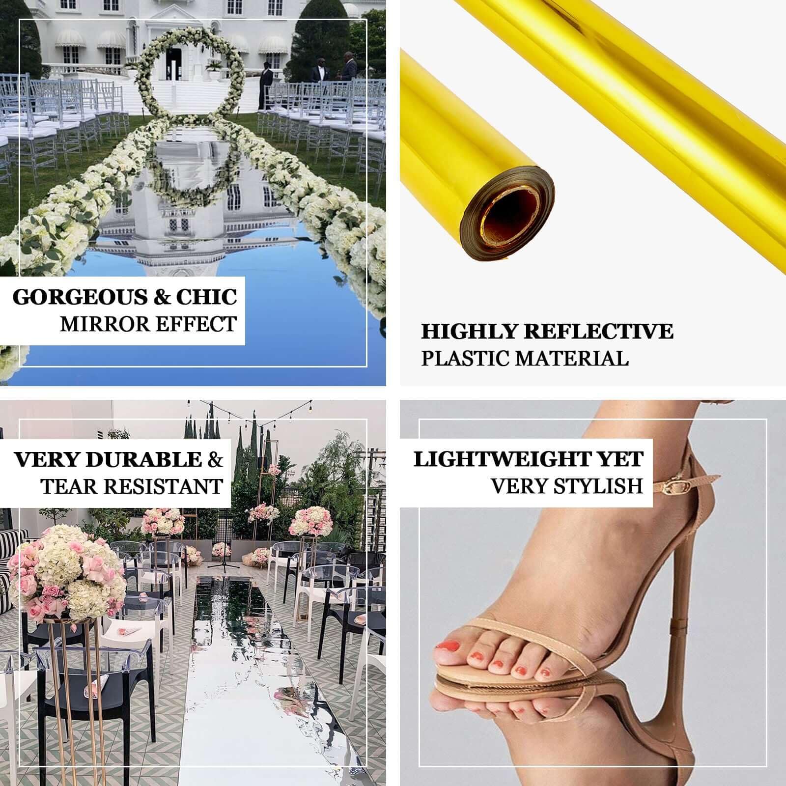 Efavormart 3ft x 65ft White Glossy Mirrored Wedding Aisle Runner - Non-Woven Red Carpet for Prom, Hollywood & Glam Parties - Perfect for Wedding Ceremonies, Red Carpet Events & Special Occasions