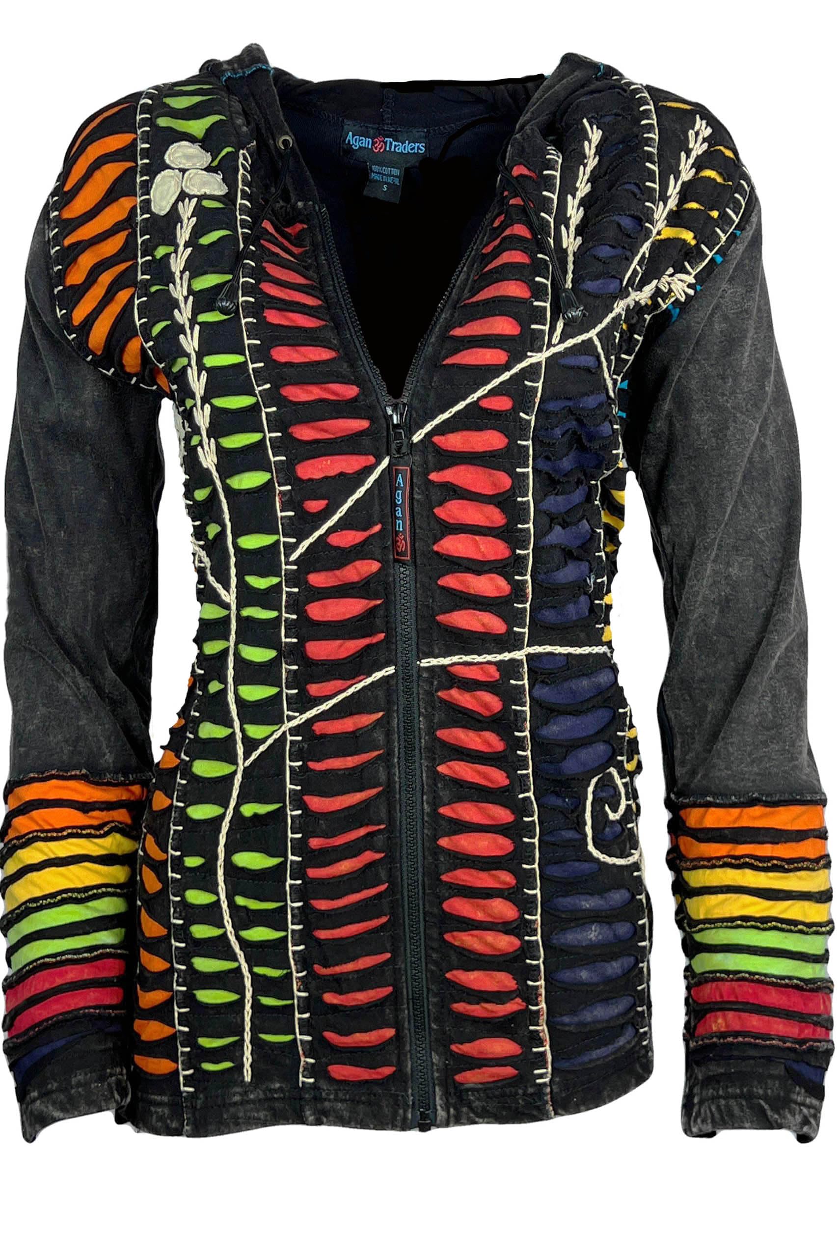Boho Patchwork Hippie Gypsy Sweatshirt Zip Up Hoodie Jacket for Women - 2025 Spring Fashion Trend - Perfect for Music Festivals & Casual Streetwear