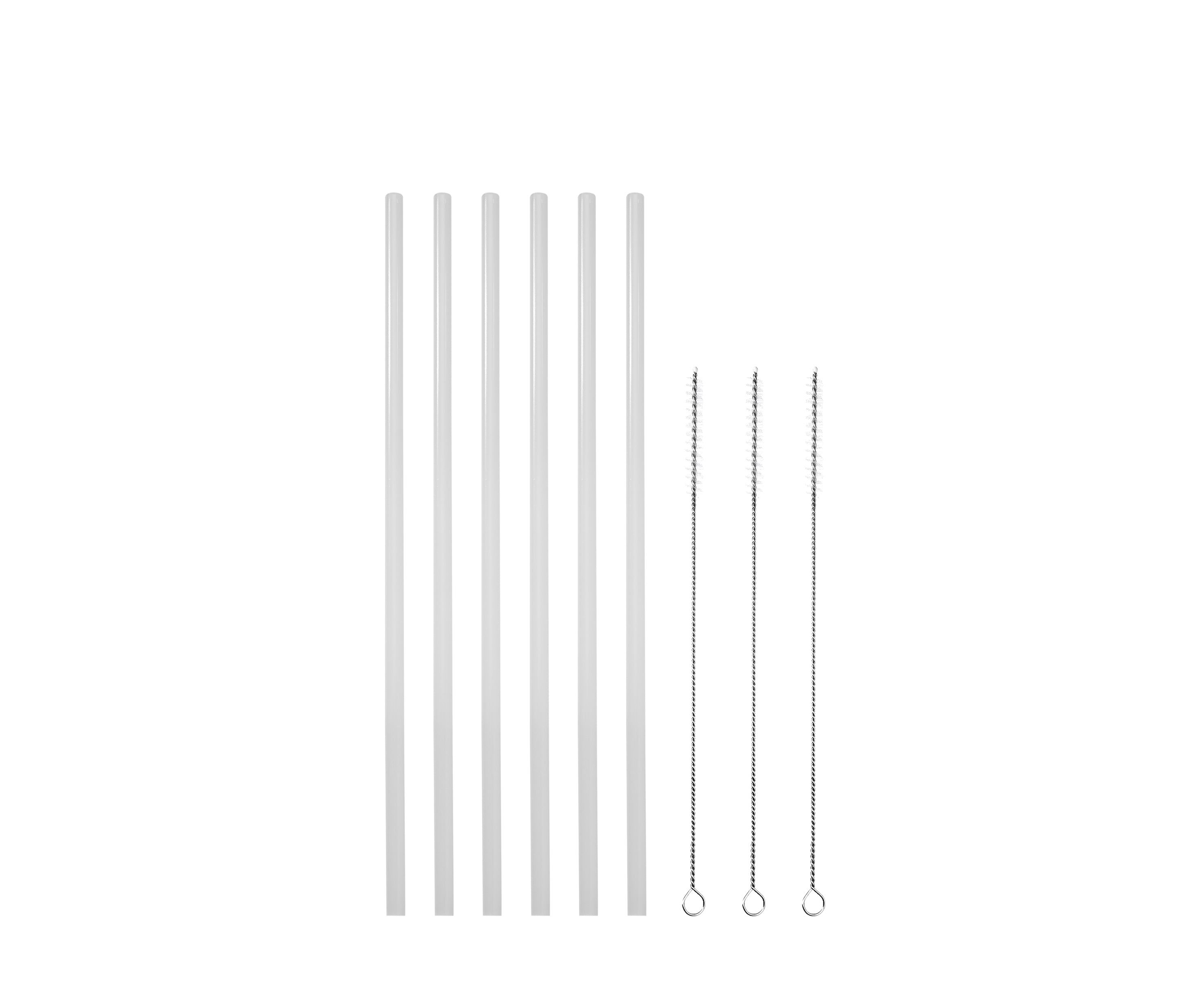 6-Pack Replacement Straws with 3 Cleaning Brushes - Durable Plastic Drinking Straws for Smoothies, Iced Coffee & Reusable Cups | Dishwasher Safe Accessories
