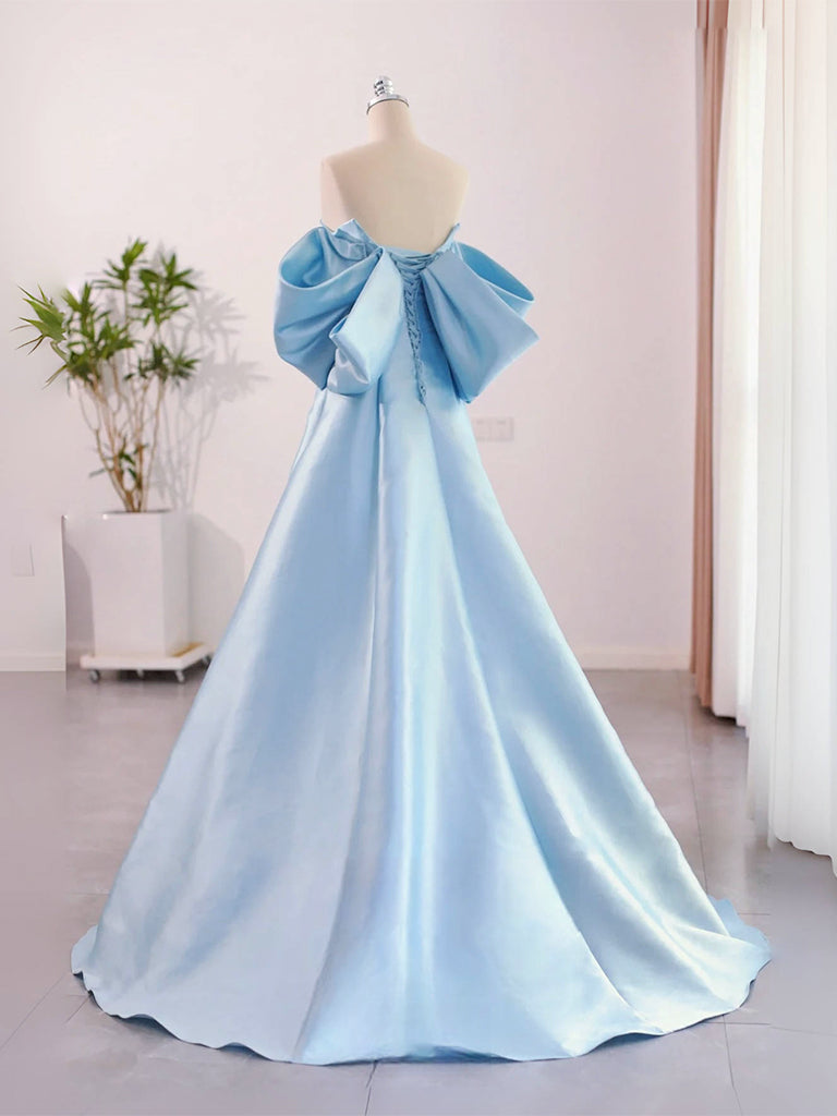 Elegant A-Line Sweetheart Neck Satin Blue Long Prom Dress | Formal Evening Gown for Homecoming, Ball & Special Occasions