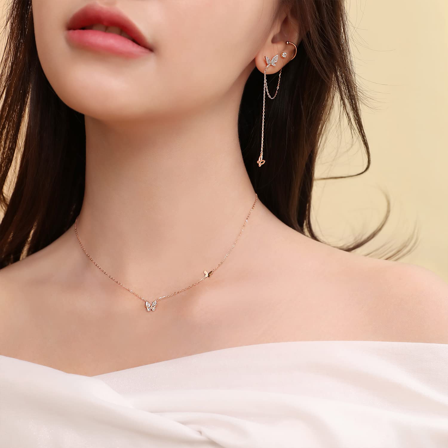 Butterfly Ear Cuff & CZ Chain Earrings for Women - 925 Sterling Silver Gold Plated Elegant Jewelry Gift for Sister, Friend - Perfect for Daily Wear, Parties & Special Occasions
