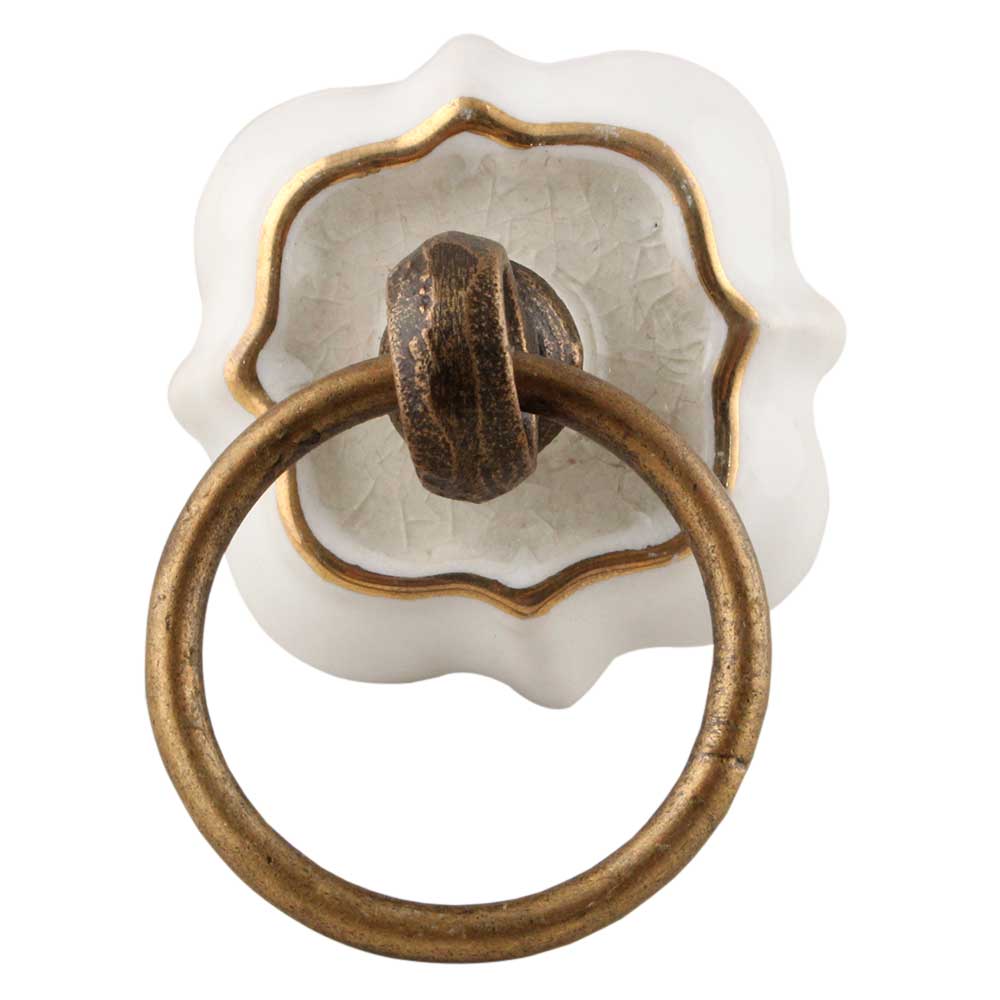 Vintage Gold & Cream Crackle Ceramic Drawer Knob with Hanging Loop - Perfect for Cabinets, Dressers, and DIY Furniture Upgrades