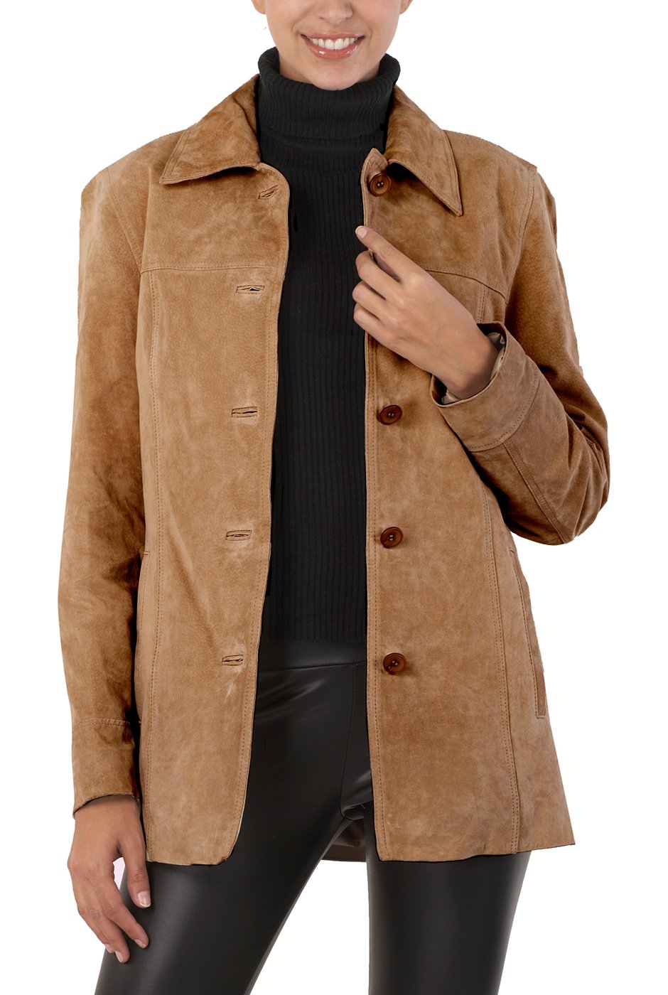 BGSD Women's Anna Suede Leather Car Coat Jacket - Plus Size & Petite Available - Stylish Outerwear for Fall & Winter Fashion, Commuting & Travel