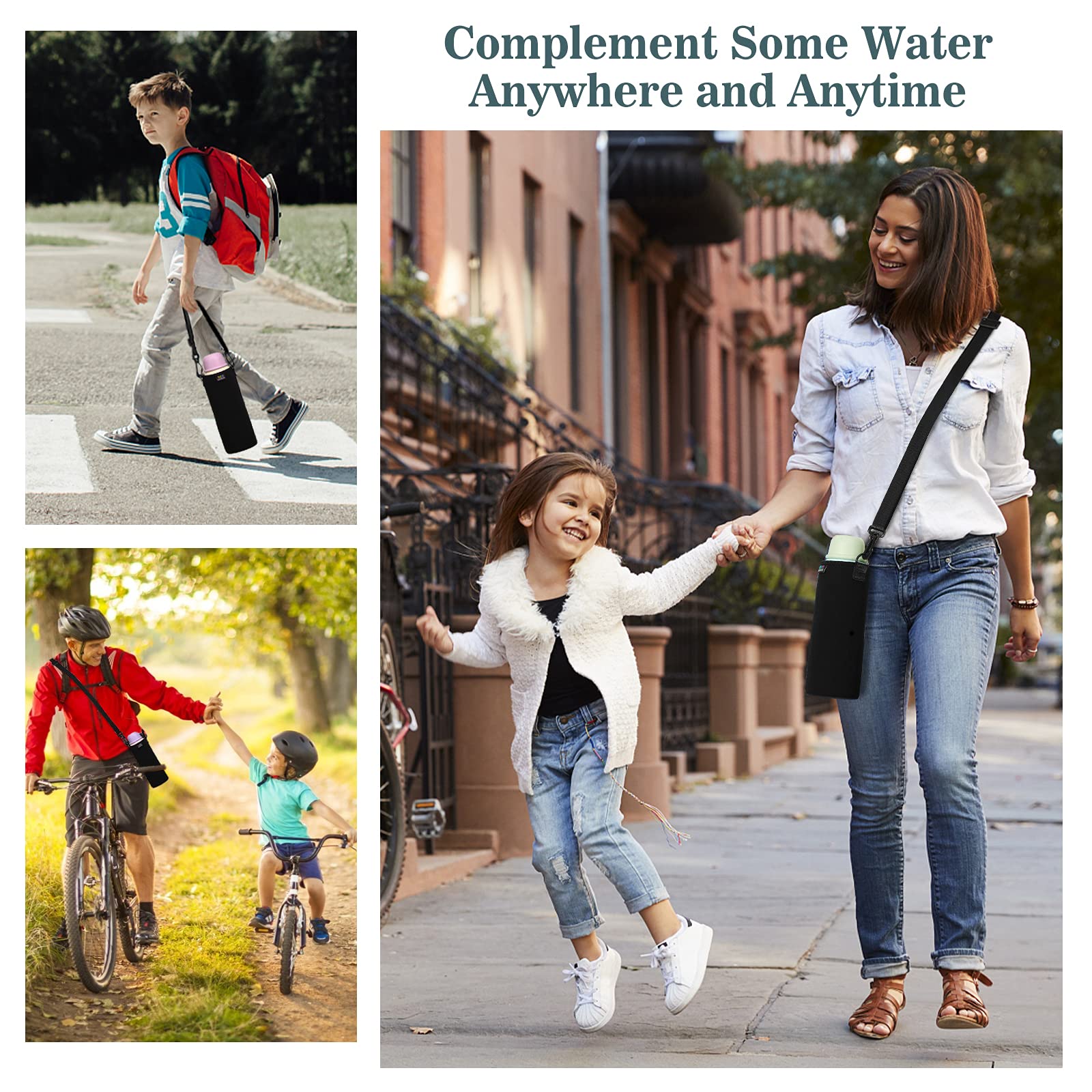Premium Neoprene Insulated Water Bottle Carrier Bag with Adjustable Shoulder Strap - Portable Sling Holder for Hiking, Gym & Travel - Nuovoware