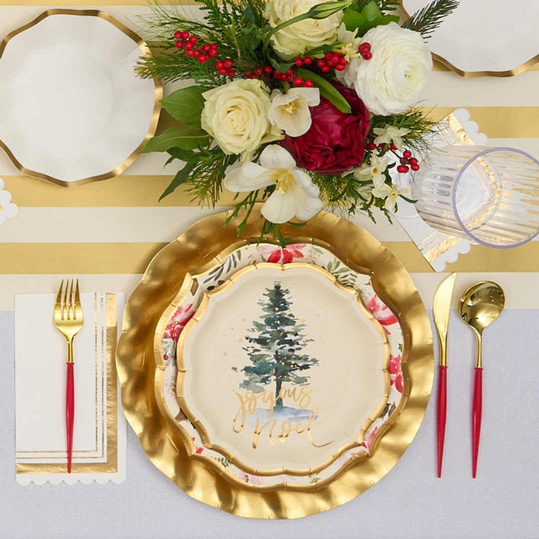 Elegant Winter Blossom Table Setting for Holiday Dinners & Special Occasions - Floral-Themed Dinnerware Set