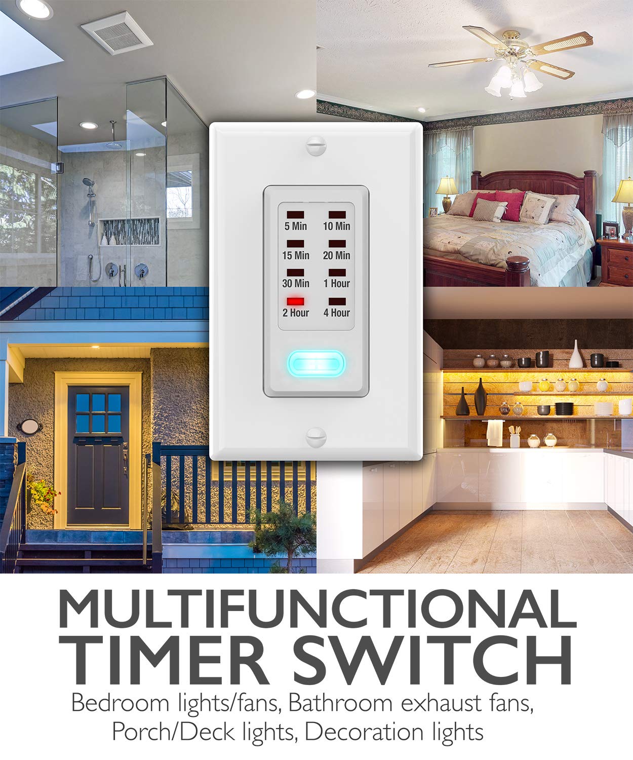 Fosmon 4-Hour Programmable In-Wall Light Timer Switch - Countdown Timer for Lights, Fans, Heaters & Bathroom (1875W, 9 Settings, Neutral Wire Required) - Perfect for Home Automation, Energy Savings & Smart Lighting Control - ETL Listed
