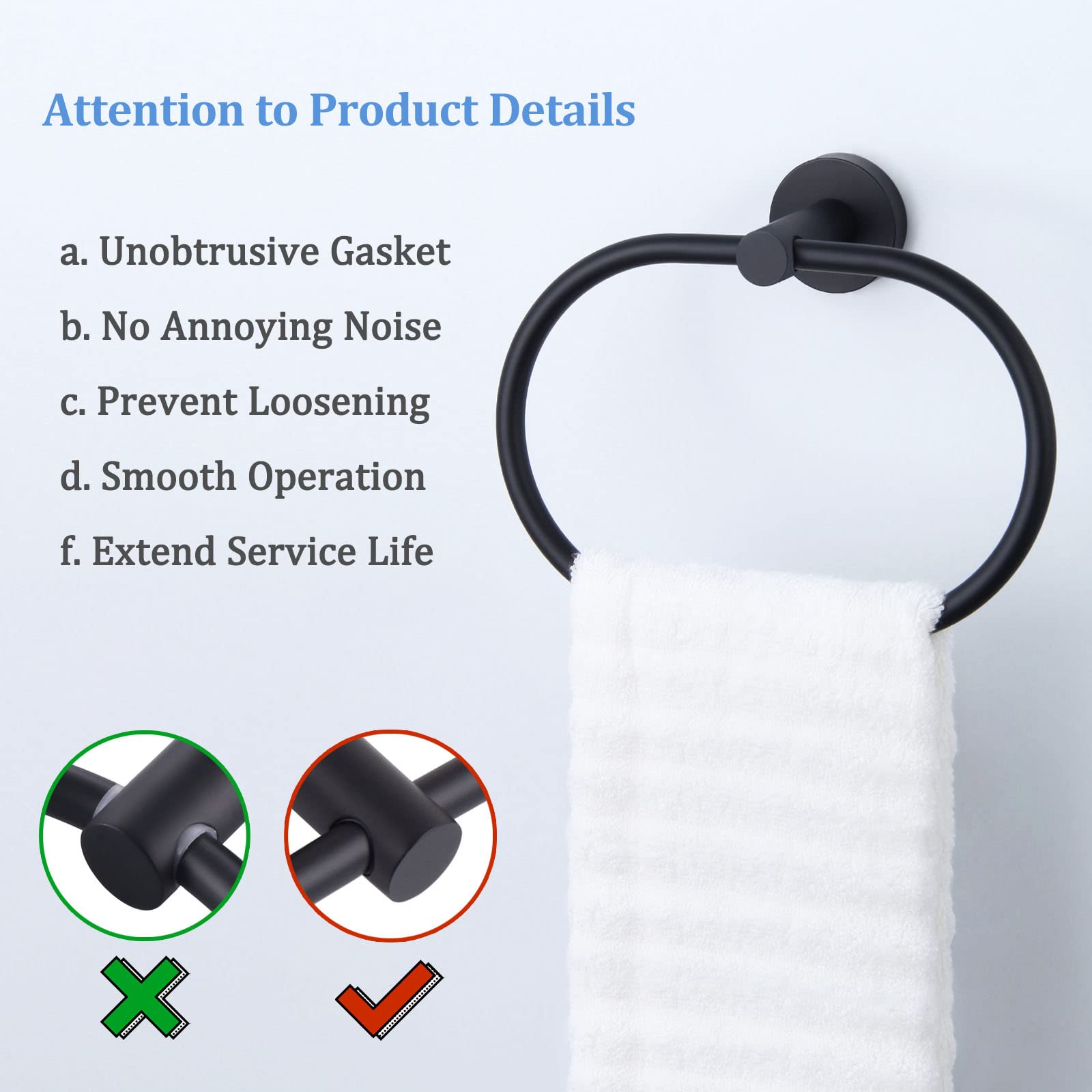 Suyar Matte Black Towel Ring - Stainless Steel Modern Swivel Hand Towel Holder for Bathroom Wall - Oval Shape Bathroom Accessory - Perfect for Powder Rooms, Guest Baths & Spa-Style Showers