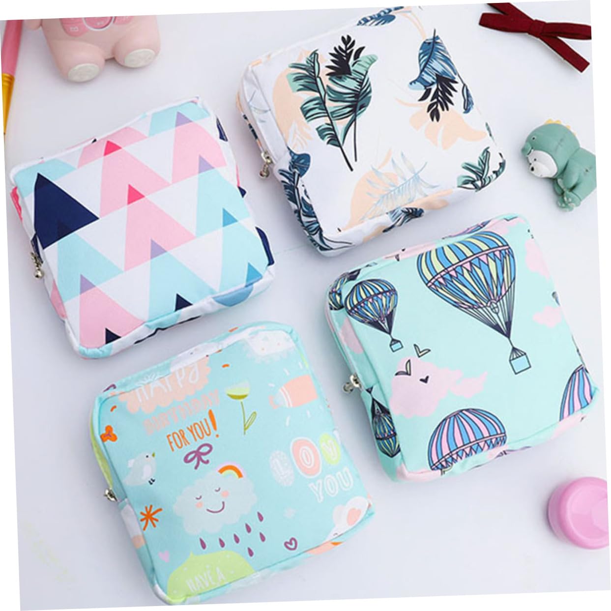 Outanaya 2-Pack Sanitary Napkin Storage Bags - Reusable Hygiene Pouches for Women, Cute Tampon Holder & Period Essentials Organizer - Polyester Cotton Blend - Perfect for Travel, Gym, School & Home Use