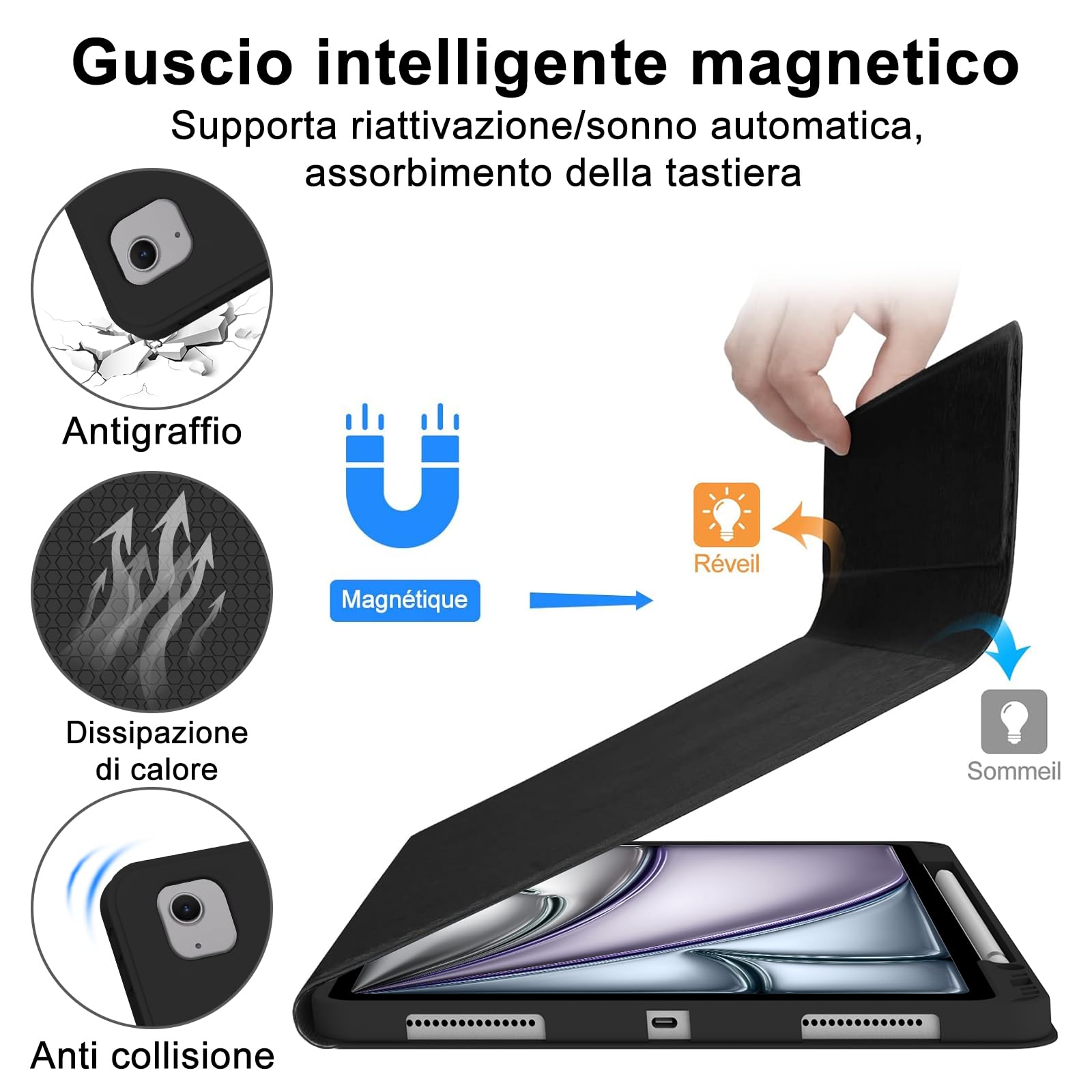 SENGBIRCH Bluetooth Keyboard Case for iPad Air 13 Inch (M2, 2024) - Backlit 7-Color Keyboard with Trackpad, Protective Cover - Perfect for Work, Study & Travel - Black