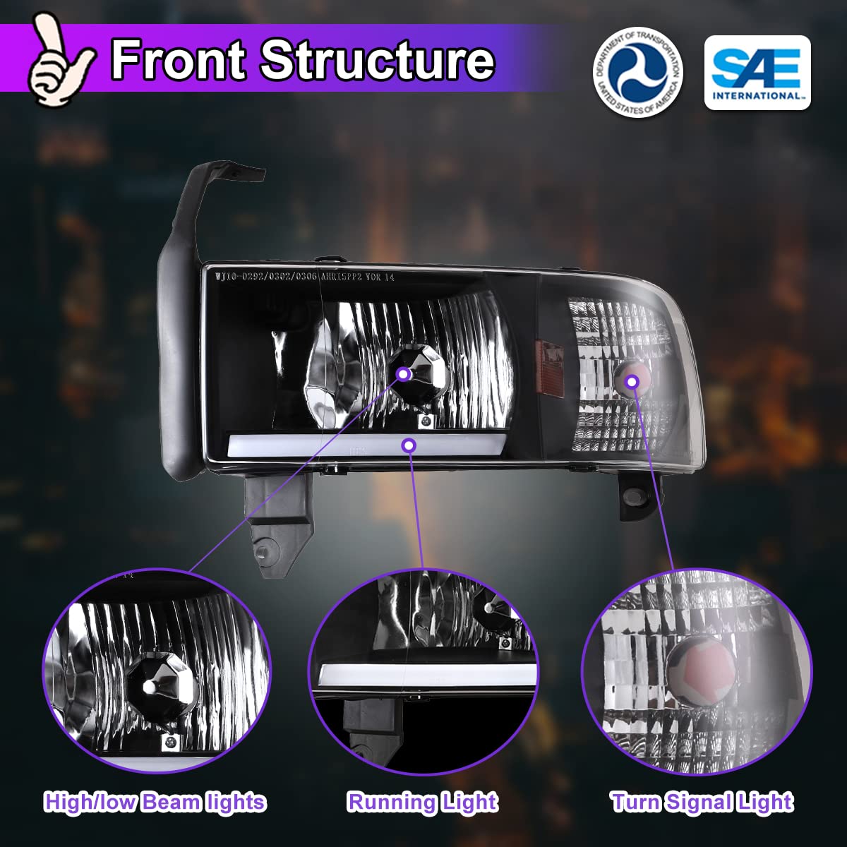 Nixon Offroad LED Headlights for Dodge Ram 1500/2500/3500 (1994-2002) - High/Low Beam Projector Headlight Assembly with DRL & Turn Signal - 1 Pair Matte Black Housing & Clear Lens - Perfect for Off-Roading, Night Driving & Truck Upgrades