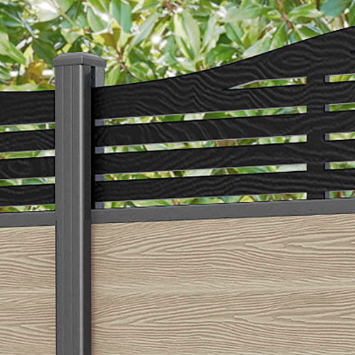 Classic Aspen Curved Top Fence Panel - Light Oak Wood Privacy Fence with Aluminum Posts for Backyard, Garden, and Outdoor Decoration