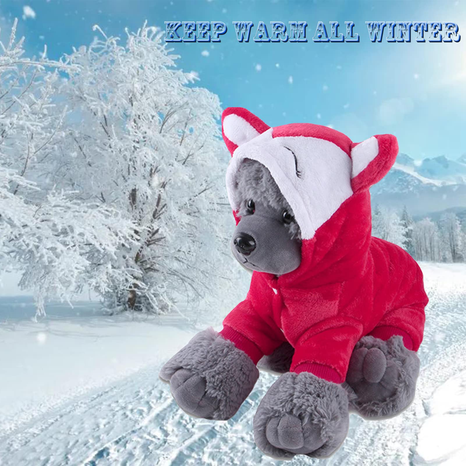 Warm Pet Fox Costume for Dogs & Cats - Cozy Cotton Hoodie Coat for Small Medium Pets - Winter Autumn Apparel with Four-Legged Design - Perfect for Christmas, New Year Celebrations & Cold Weather (Size L, Back Length 40cm/15.7