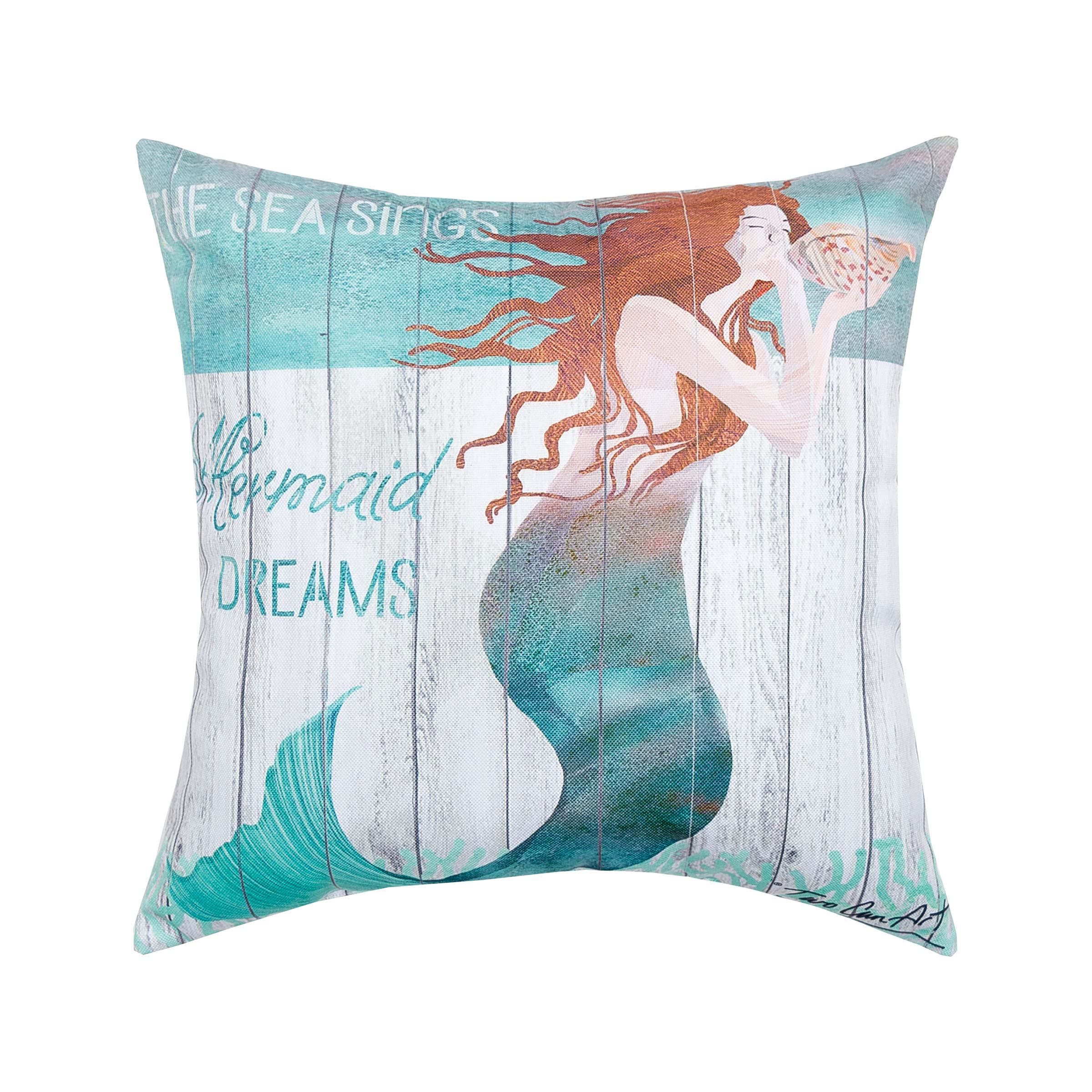 Premium 18x18 Inch Blue Mermaid Dreams Coastal Throw Pillow - Tropical Beach Decor for Indoor & Outdoor Use - Perfect for Patio, Porch, Living Room & Bedroom Accent