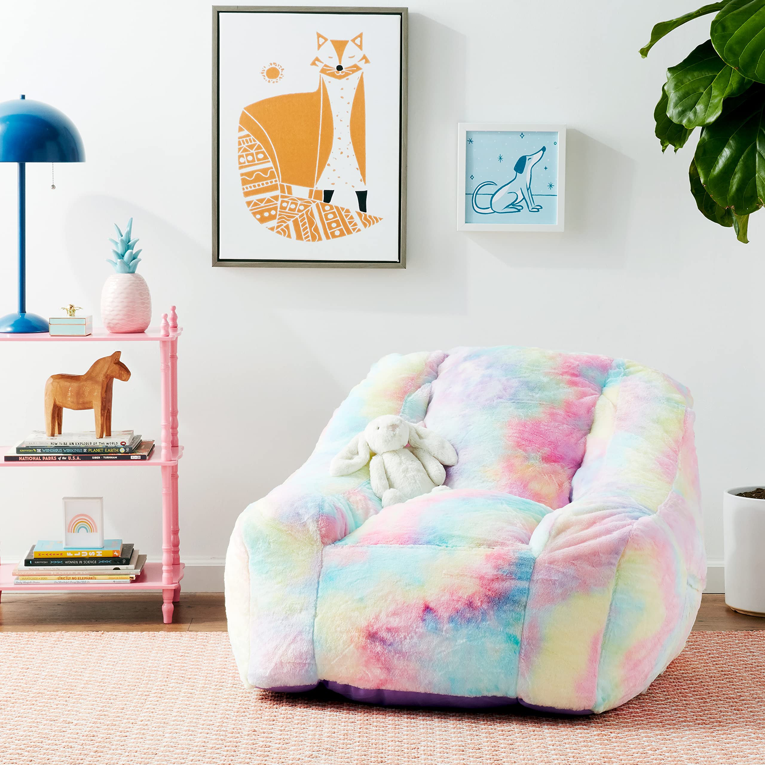 Premium Soft Faux Fur Bean Bag Chair with Storage Pocket - Large Rainbow Color - Perfect for Dorm Rooms, Living Rooms & Gaming Setups