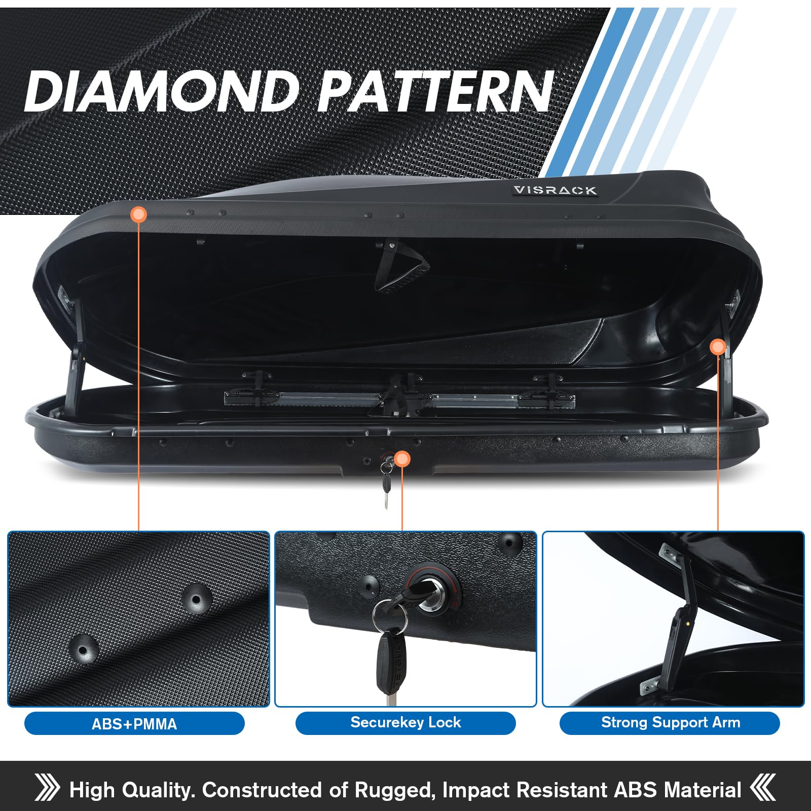 **Carbon Black Rooftop Cargo Box – 14 Cubic Feet Large Capacity, Heavy Duty Waterproof Car Top Storage Carrier with Dual Side Opening & 3D Diamond Embossing – Perfect for Road Trips, Camping, and Extra Luggage Storage**