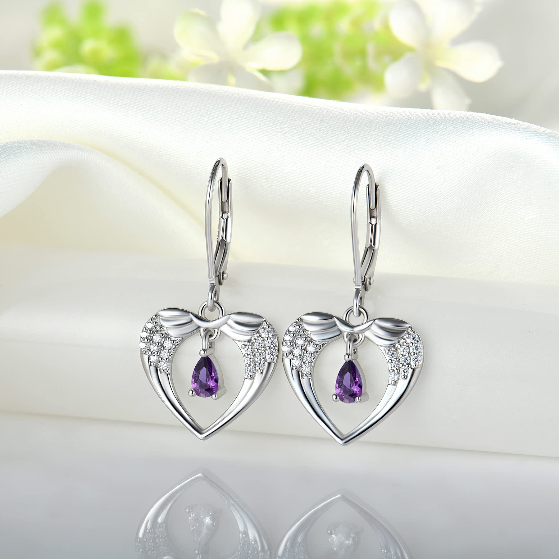 JO WISDOM 925 Sterling Silver Angel Wings Drop Earrings for Women - 3A Pear Shape CZ Birthstone Dangle Jewelry | Elegant Gift for Birthday, Anniversary & Special Occasions