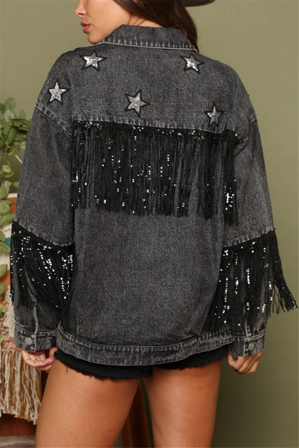Women's Oversized Boyfriend Denim Jacket - Long Sleeve Distressed Fringe Jean Coat for Casual Outfits & Streetwear Fashion | Perfect for Layering, Fall Outfits, and Weekend Brunch Looks