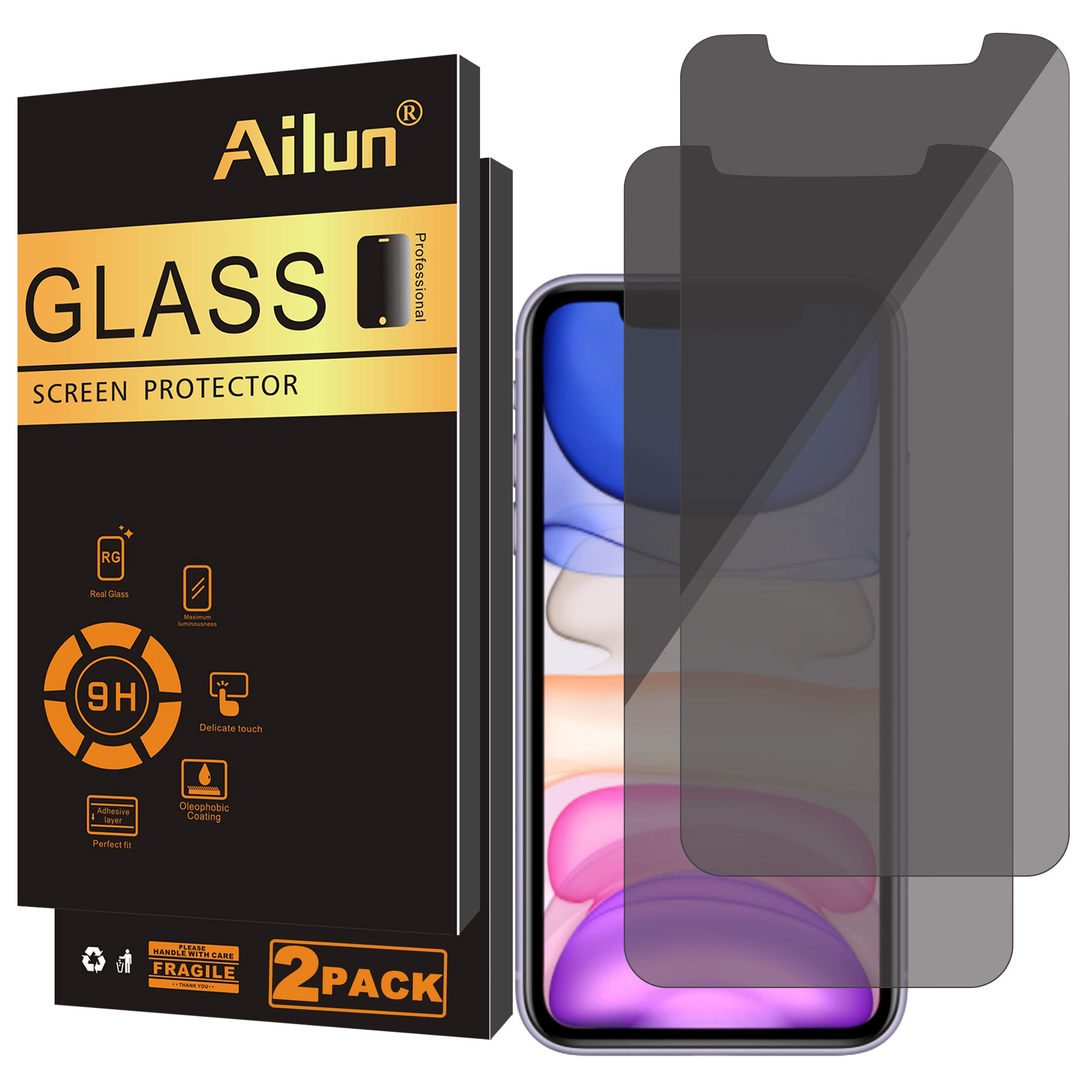 Ailun Privacy Screen Protector for iPhone 11 & iPhone XR [6.1 Inch] 2 Pack - Japanese Tempered Glass Anti-Spy Protection, Case Friendly - Perfect for Office, Banking & Personal Privacy