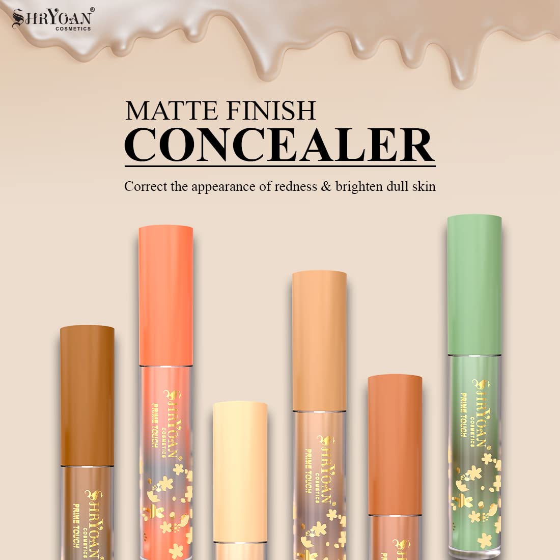 Shryoan Prime Touch Liquid Concealer - Full Coverage, Long Lasting & Waterproof Face Makeup | Easy to Blend for Flawless Skin | Perfect for Daily Wear, Special Occasions & Photo Shoots (8g)