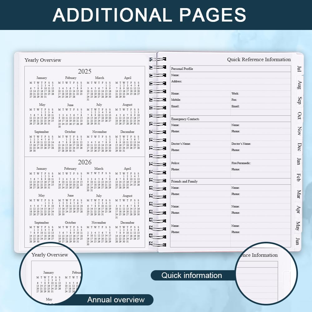 2025-2026 A5 Weekly & Monthly Planner with Tabs - July 2025 to June 2026 Academic Diary - Twin-Wire Binding, 14.8x21cm - Perfect for Students, Professionals & Home Organization