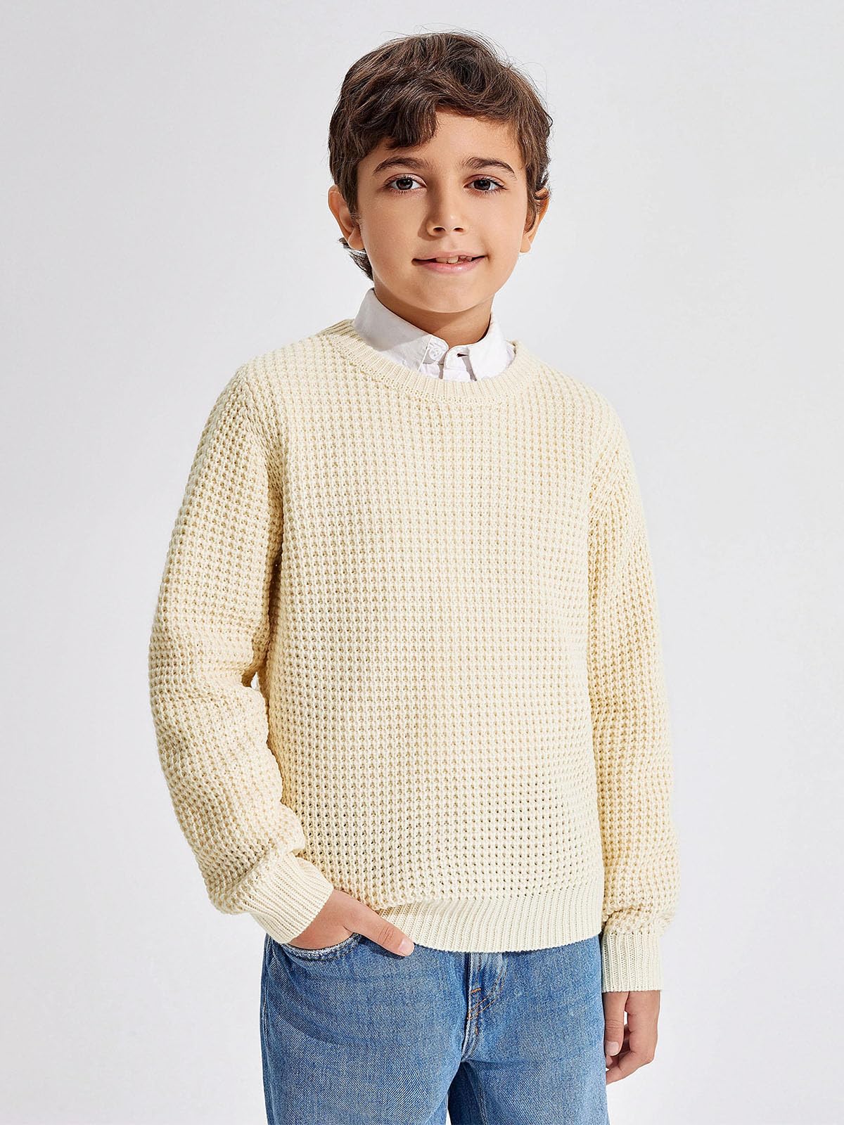 Haloumoning Boys Casual Pullover Sweater - Kids Chunky Knit Crewneck Jumper Top for Ages 4-14 - Cozy Winter Wear for School & Playtime