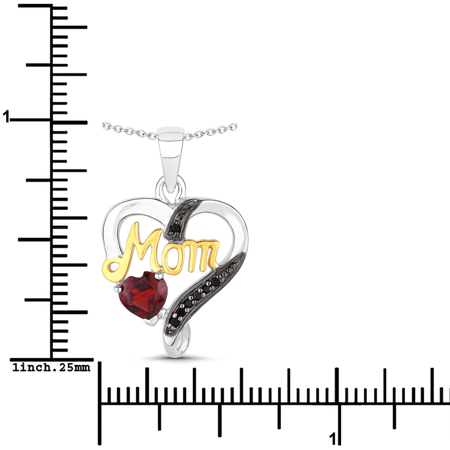Authentic Black Spinel & Garnet Heart Necklace for Mom - Perfect Gift for Mother's Day, Birthday & Anniversary
