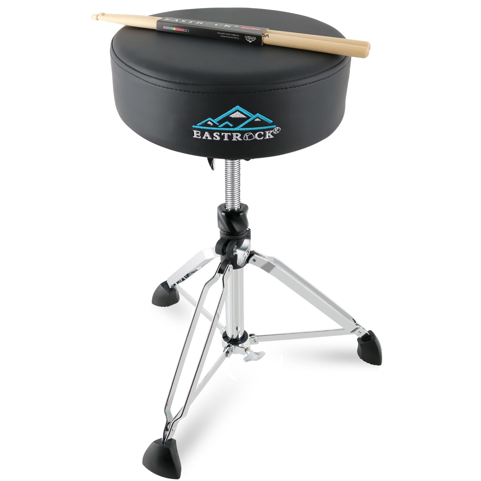 EASTROCK Heavy Duty Rotatable Drum Throne with Wide Padded Seat - Adjustable Height Drum Stool for Adult Drummers (Black) | Perfect for Drum Practice, Live Performances & Studio Recording Sessions