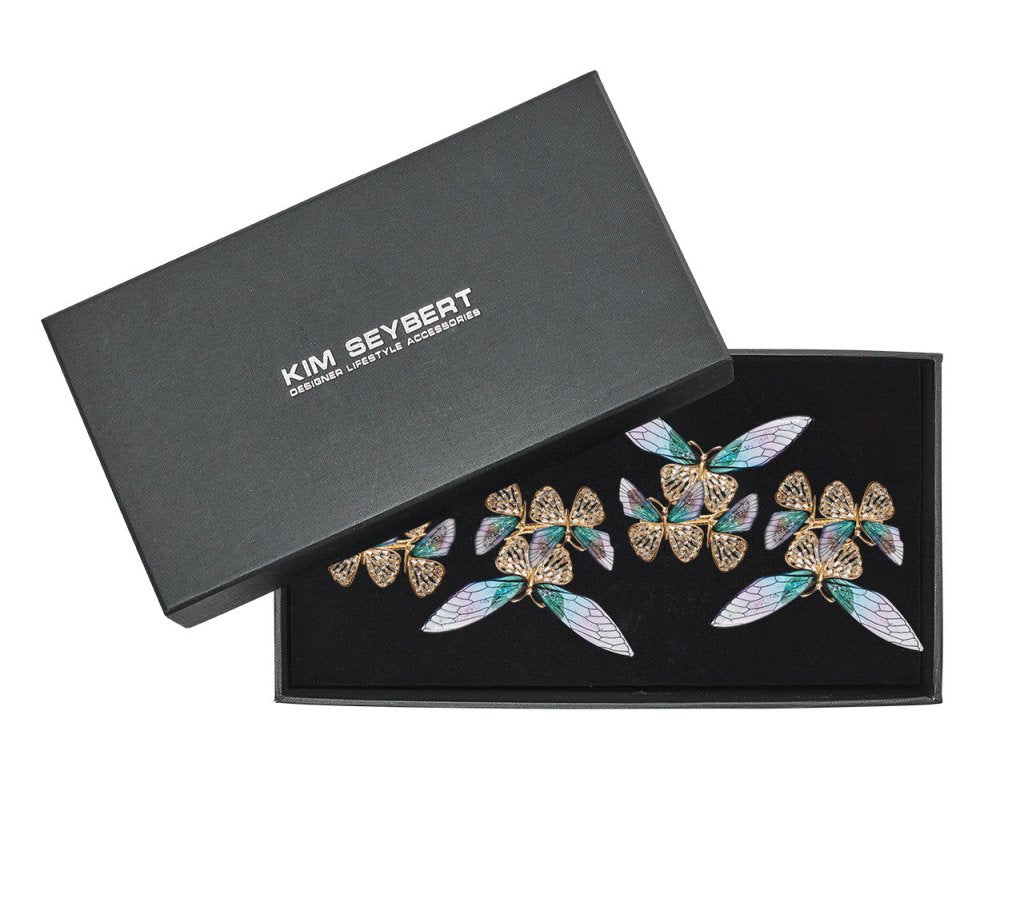 Elegant Flutter Napkin Rings Set of 4 - Gold Silver Rose Gold - Perfect for Wedding Dinner Party Table Decor - Gift Box Included