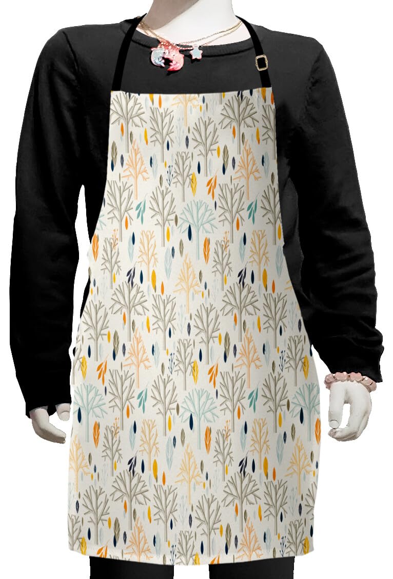 Ambesonne Botanical Apron - Abstract Tree Leaves Design for Baking & Painting | Adjustable Ties Small Kitchen Apron | Eggshell Multicolor | Perfect for Home Cooking, Art Classes & DIY Crafts