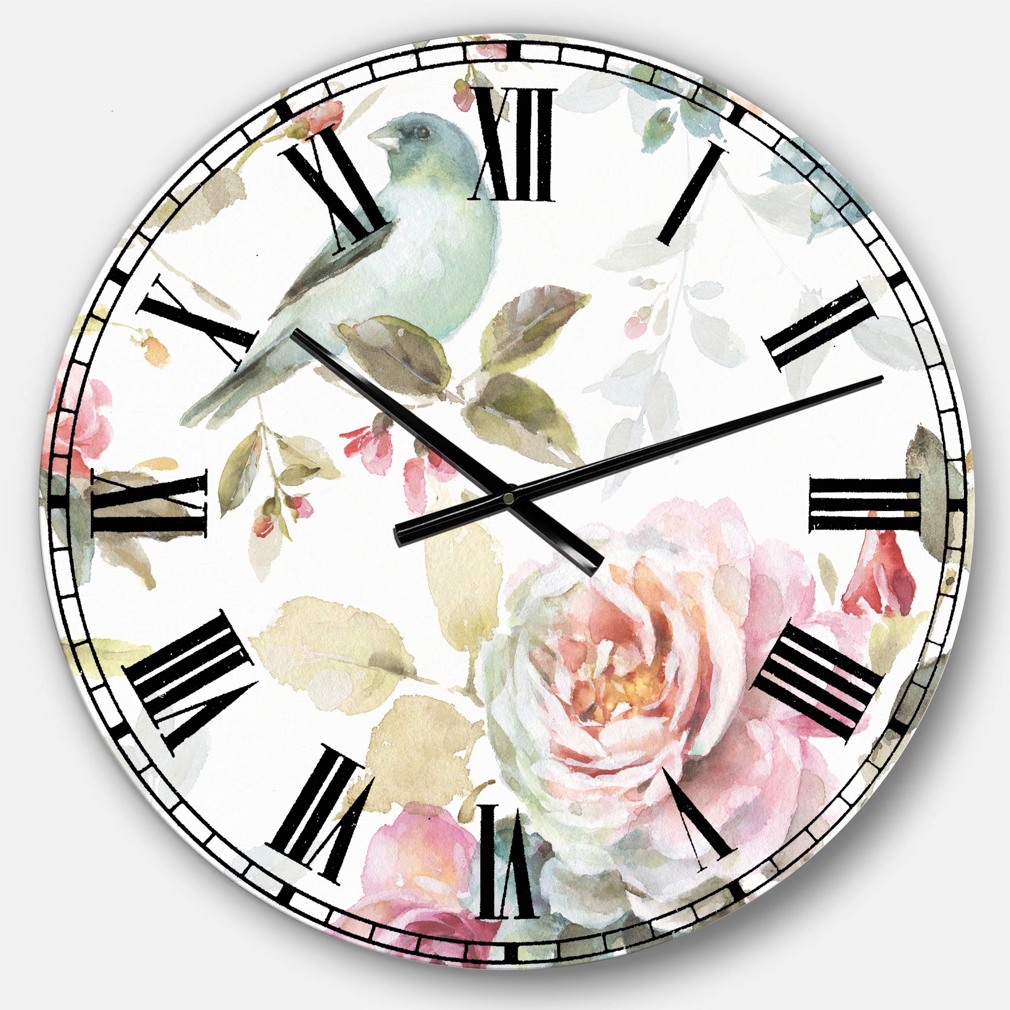 Designart Beautiful Bird Romance II Traditional Round Wall Clock - Metal Home Decor for Living Room, Bedroom & Office | Perfect Wall Art for Nature Lovers & Vintage Style Interiors