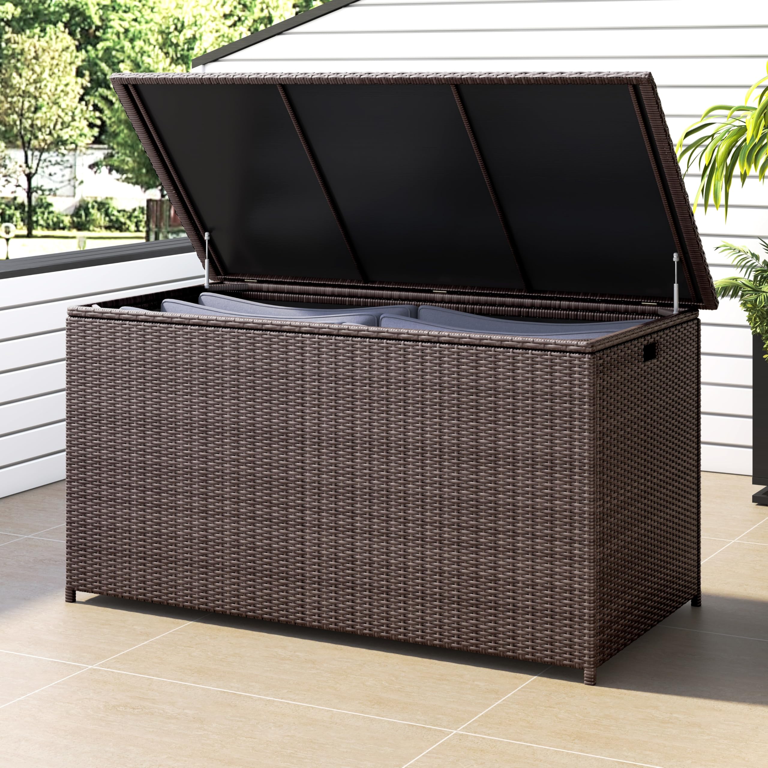 Corvus Lattice 202-Gallon Outdoor Cushion Storage Box - Weatherproof Patio Furniture Organizer for Pillows, Cushions & Pool Accessories - Perfect for Backyard, Deck & Poolside Storage (Brown)