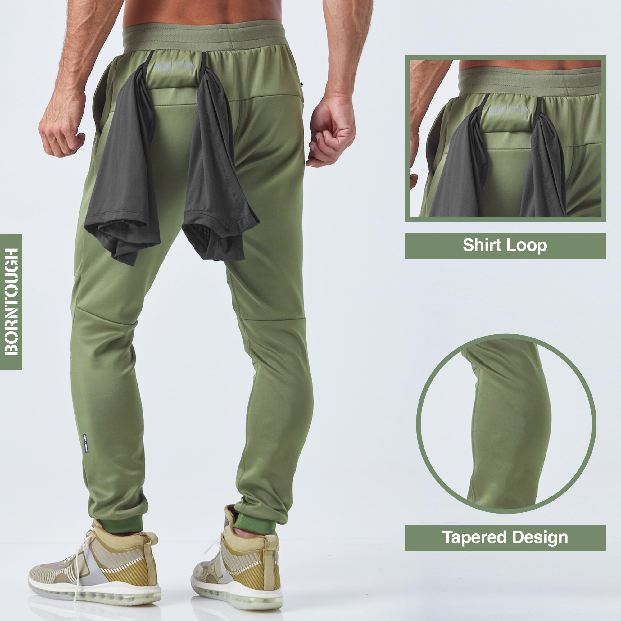 Born Tough Men's Slim Fitted Signature Jogger Pants - Comfortable Sweatpants for Gym, Running & Casual Wear | Moisture-Wicking Activewear