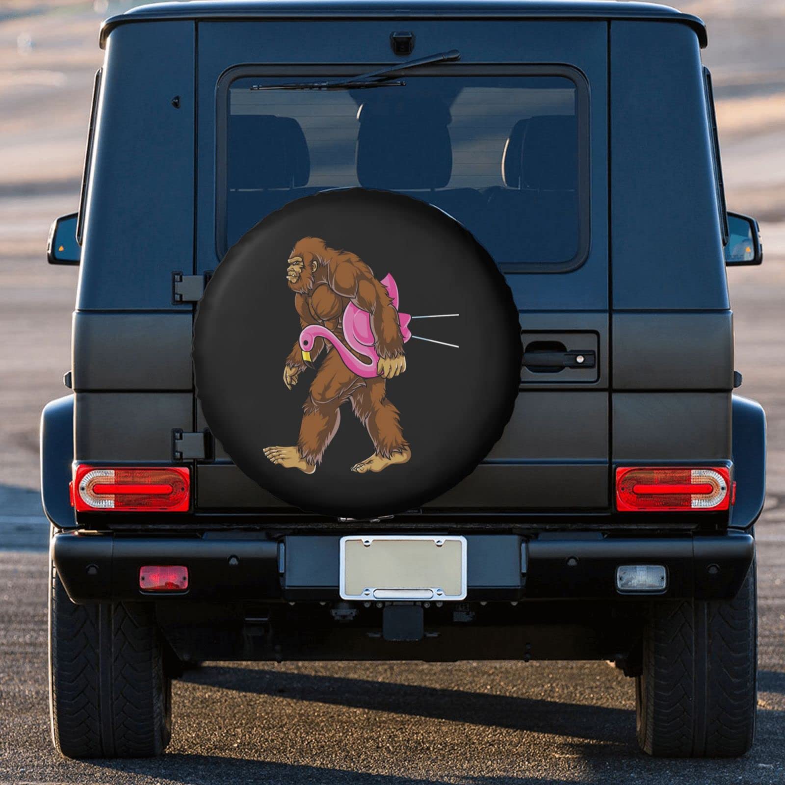 Bigfoot Carrying Lawn Flamingo Waterproof Universal Spare Tire Cover for 14-17 Inch Wheels - Durable SUV, Trailer & Camper Accessory for Outdoor Adventures & Road Trips
