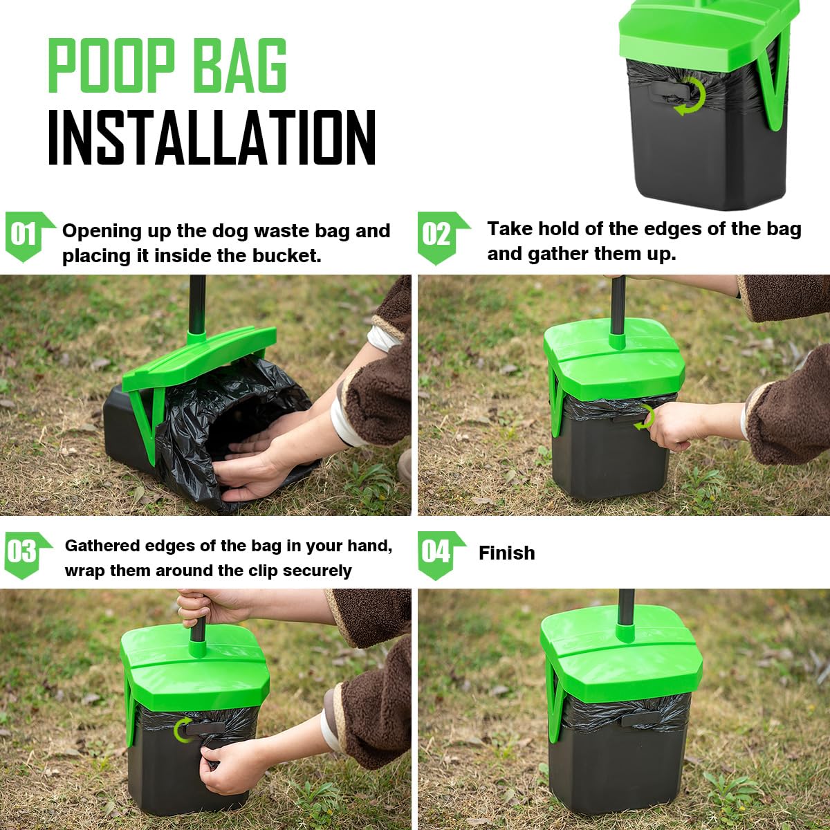 Premium Dog Pooper Scooper with Swivel Bin & Rake - Includes 20 Waste Bags - Bag Attachment for Large, Medium & Small Dogs - Leak-Proof Lid for Lawn, Yard & Kennel - Ideal for Pet Waste Cleanup & Outdoor Maintenance