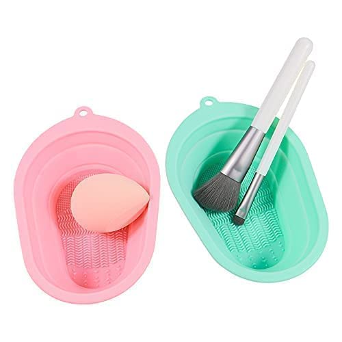 Dherik Tradworld Makeup Brush Cleaning Mat - Soft & Durable Silicone Cosmetic Cleaner Pad, Foldable Brush Cleaning Bowl with 4 Textures - Portable Washing Tool for Professional & Home Makeup Brushes - Perfect for Travel, Salon, and DIY Beauty Care