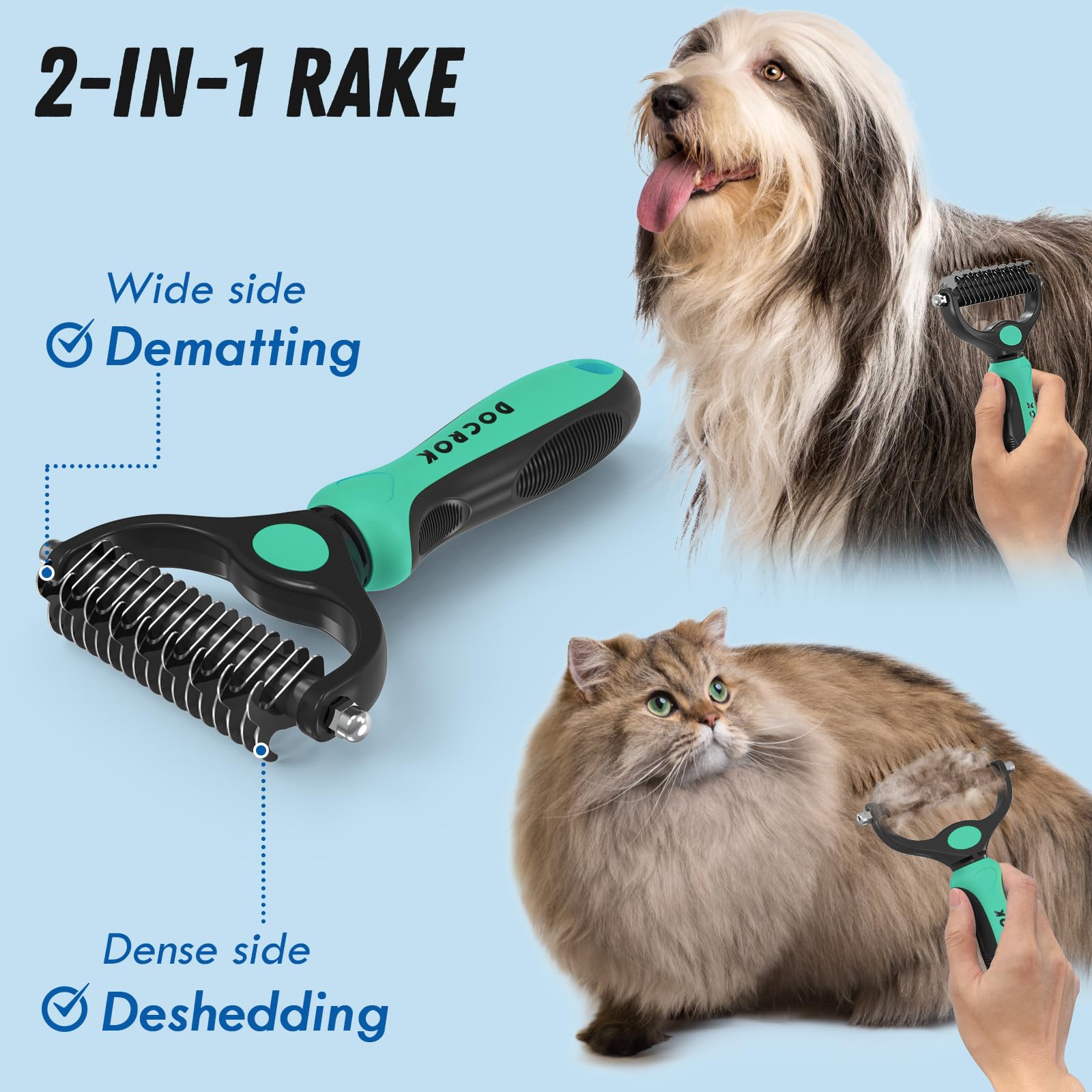 Premium Pet Grooming Brush & Metal Comb Set - Deshedding Brush for Dogs & Cats, Undercoat Rake & Dematting Tool for Long-Haired Pets - Green (Perfect for Home Grooming & Shedding Control)