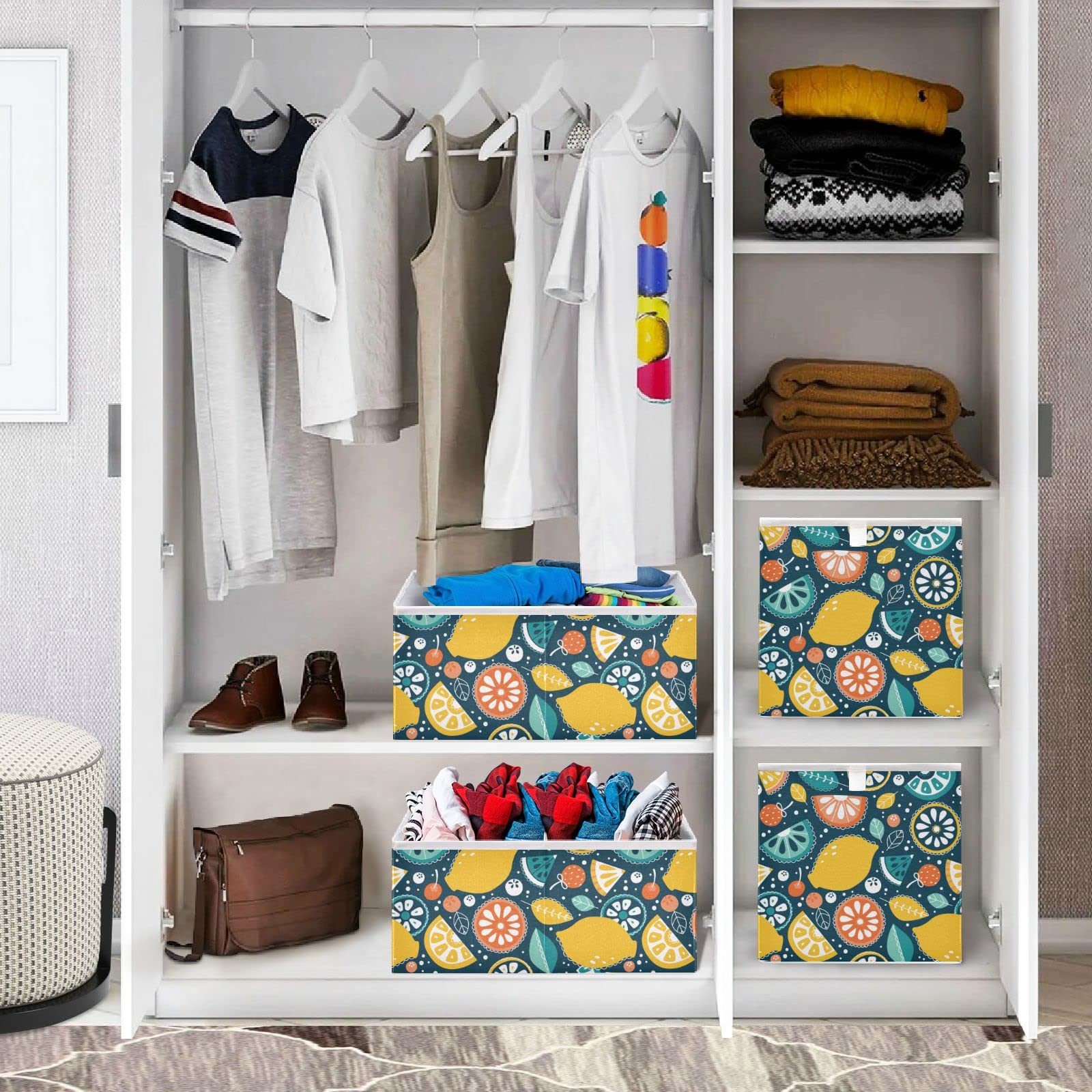 DOMIKING Foldable Fabric Storage Bin - 11 Inch Linen Closet Organizer with Sturdy Handle for Bedroom, Shelves & Closet Organization | Perfect for Clothes, Toys & Home Decor Storage