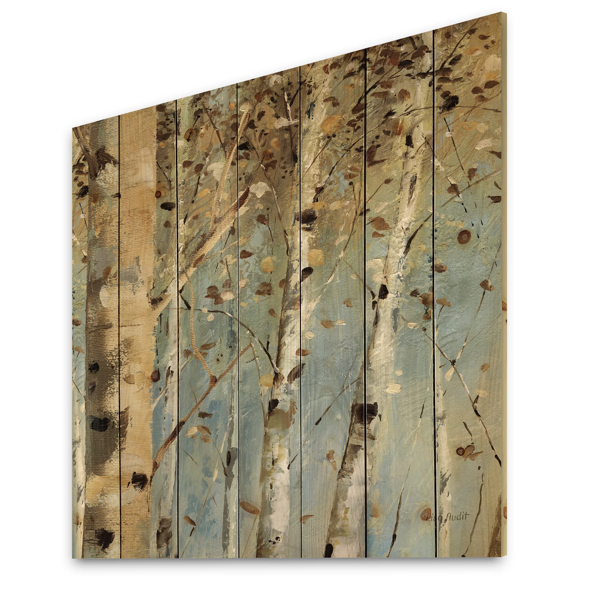 DesignQ White Birch Forest Farmhouse Wood Wall Decor - Beige Wood Wall Art with Large Floral Print on Natural Pine Wood Panels - Perfect for Living Room, Bedroom & Home Office Decor