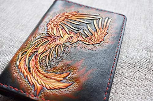 Handmade 3D Genuine Leather Passport Holder - Custom Travel Wallet with Phoenix Carving & Hand-Painted Design | Perfect for International Trips, Luxury Gifts & Business Travel Accessories